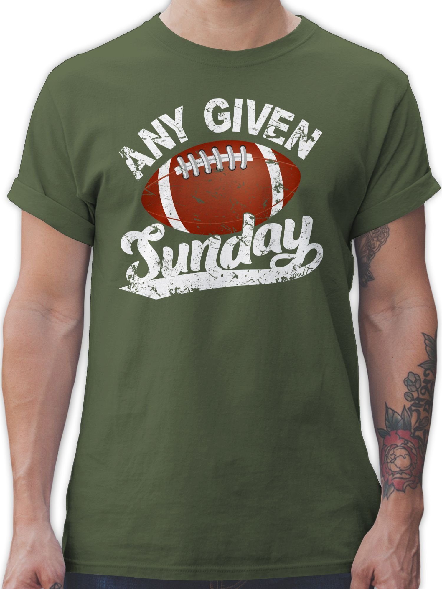 Football 03 American Sunday weiß NFL Any given Army Shirtracer T-Shirt Grün mit Football