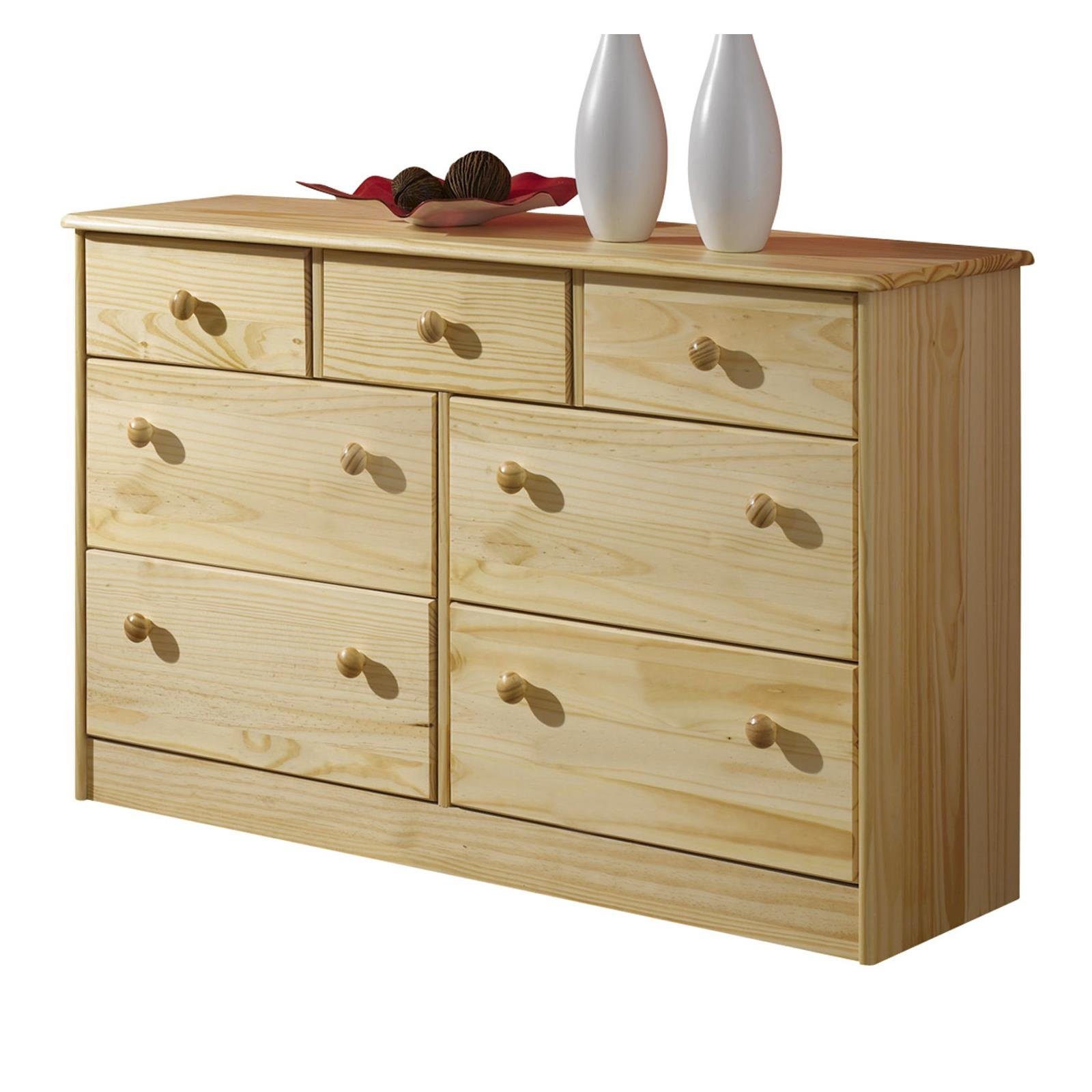 IDIMEX Kommode RONDO, Sideboard Anrichte 7 Schubladen Möbel Holz Kiefer natur Landhaus