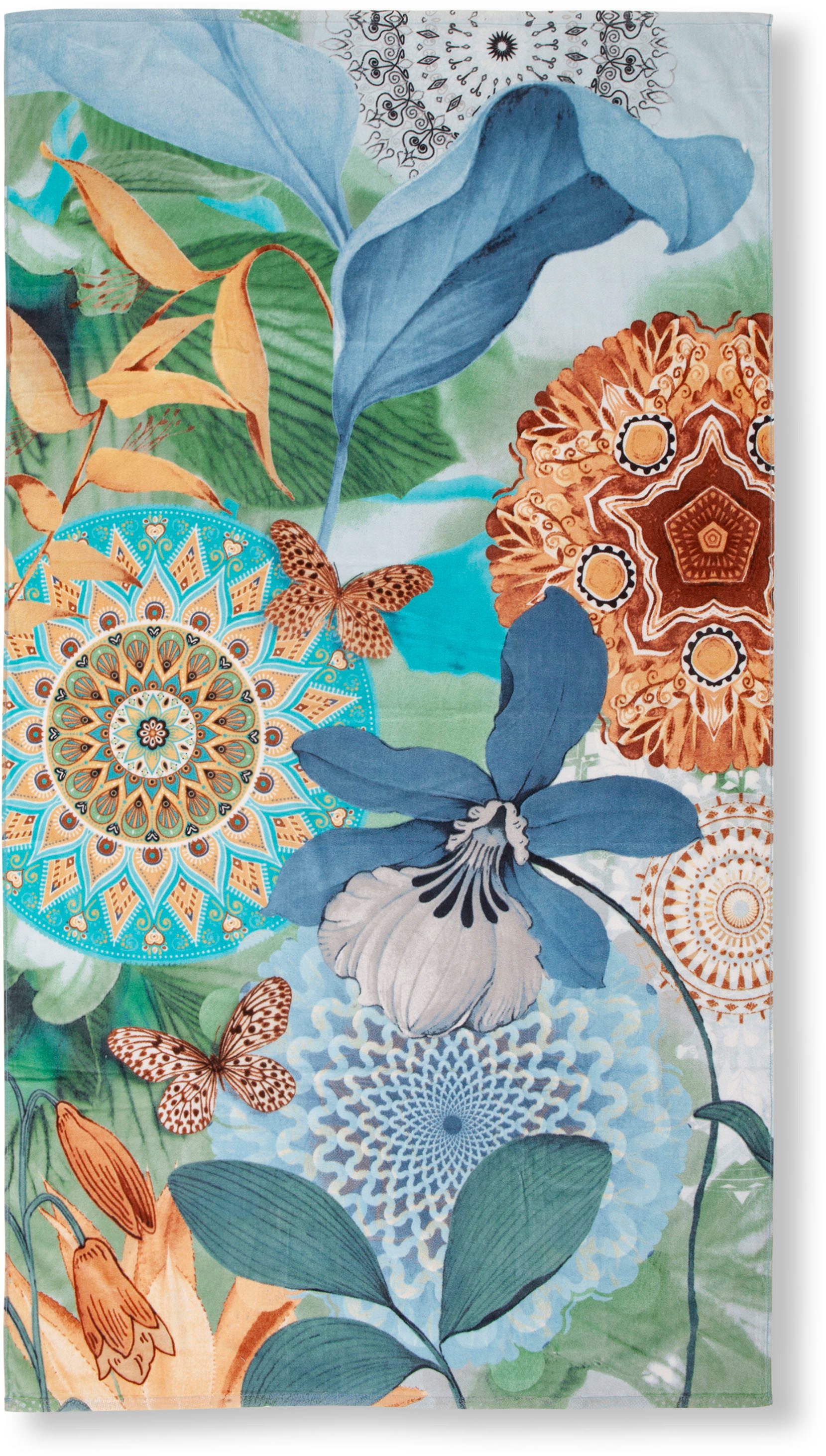 hip Strandtuch Zephir, Frotteevelours (Packung, 1-St), 100% Baumwolle, Velours, 100x180, Weich, Strand, Mandala, Blumen, Grün