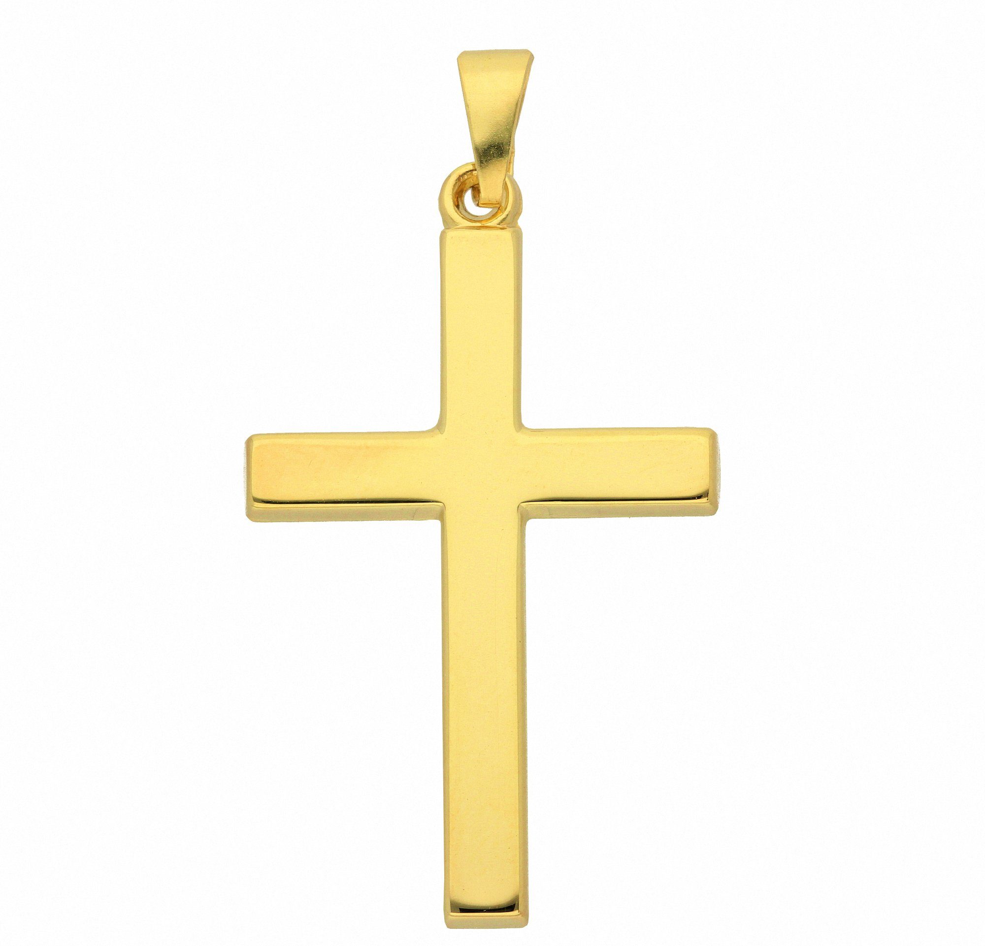 Adelia´s Kreuzkette Halskette - Kreuzkette mit Kreuz Anhänger aus 585 Gold, Schmuckset mit bis 45 cm stufenlos verstellbarer 925 Silber Halskette