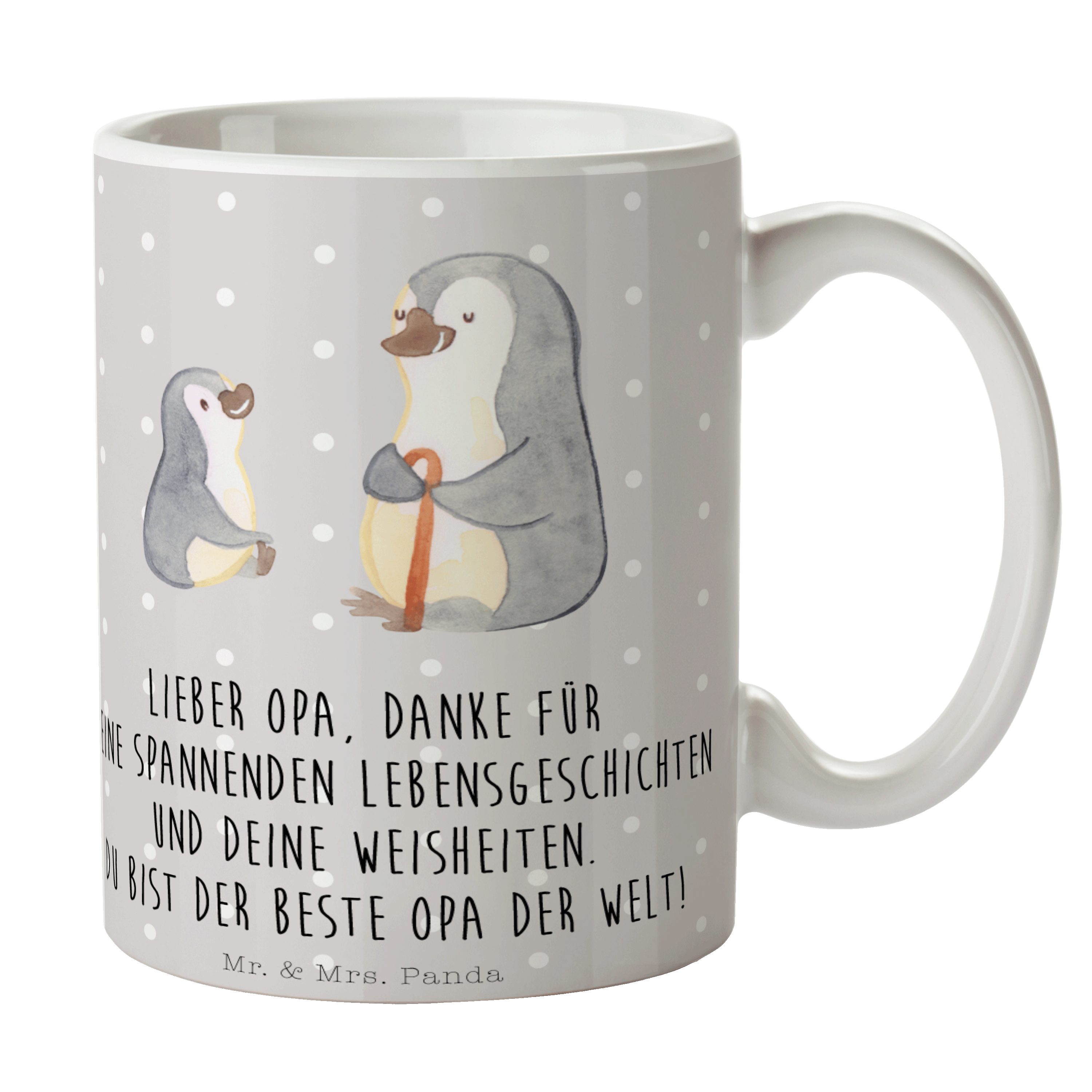 Mr. & Mrs. Panda Tasse Pinguin Opa Enkel - Grau Pastell - Geschenk, Vatertag, Teebecher, Por, Keramik