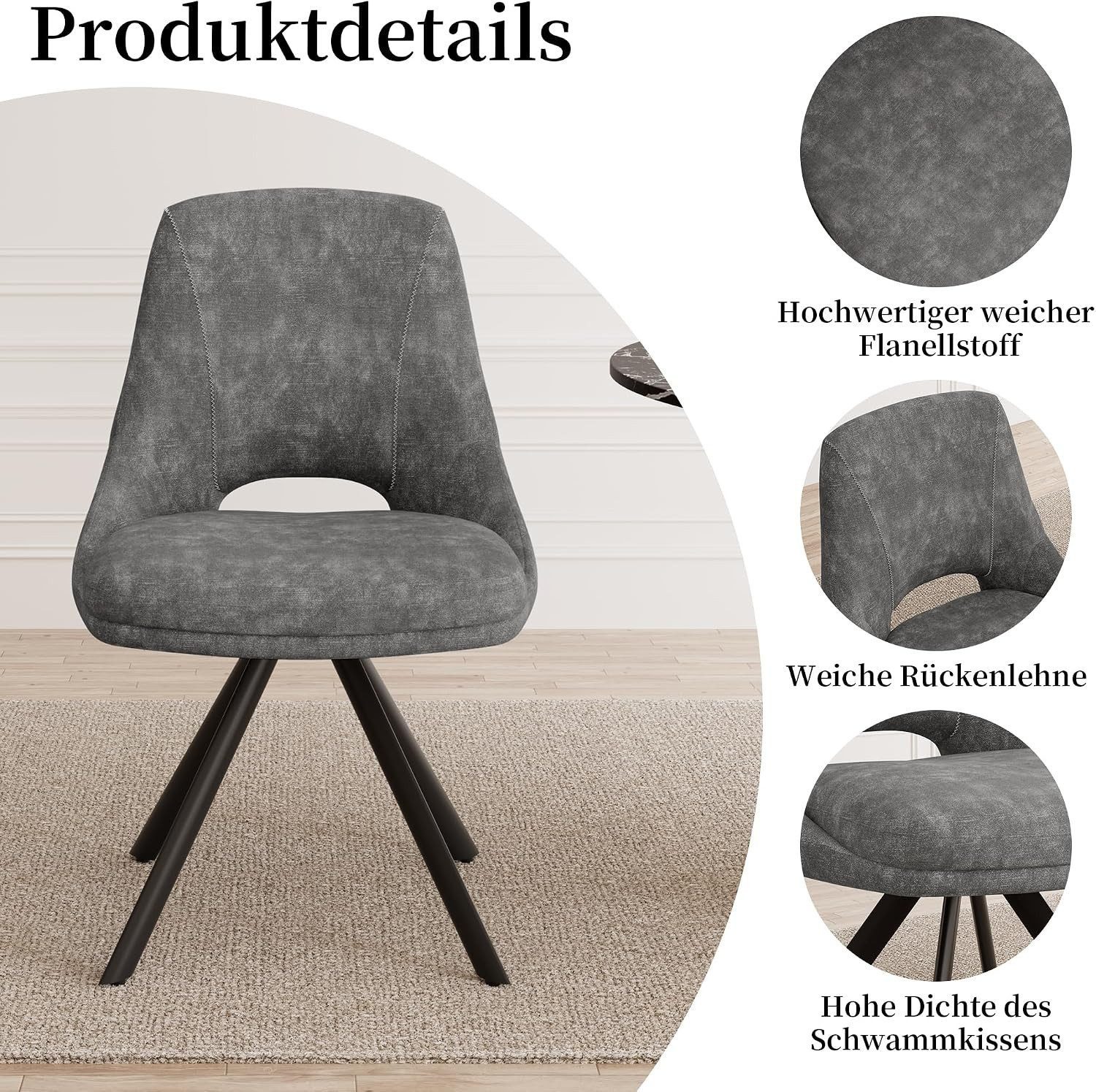 Jiexi Essgruppe Tisch-und Stuhlset, Ausziehbarer Esstisch (130–170 cm) mit 4-6 Stühlen – Bild 2 von 5