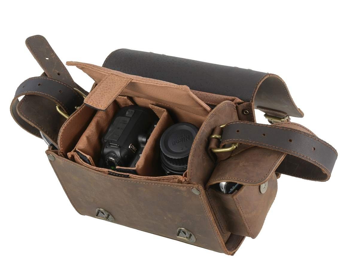 Damen Ledertaschen Ruitertassen Fototasche Camerabags, dickes Sattelleder, Kameratasche, für DSLR, Innenmaß 16x13x9cm