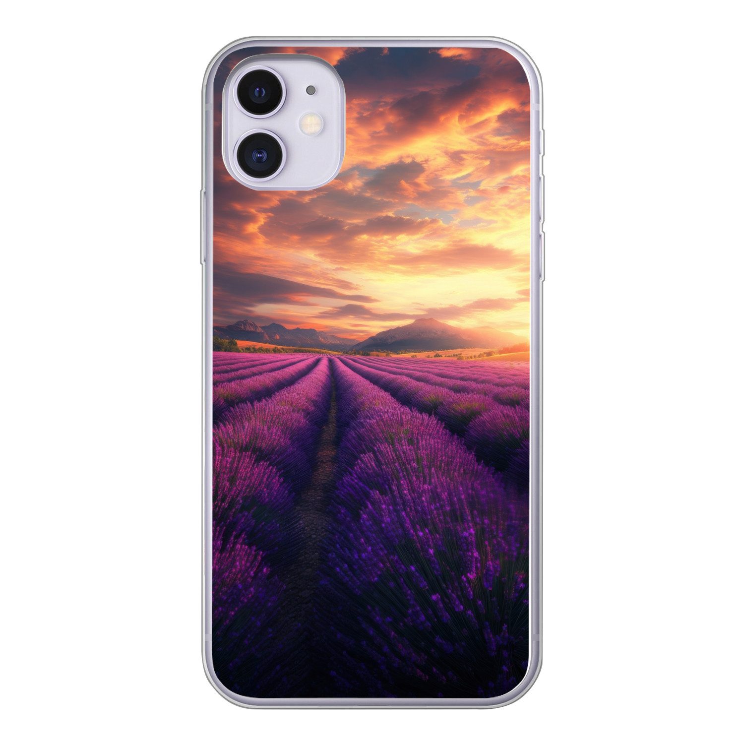 MuchoWow Handyhülle für Apple iPhone 11 Lavendelfeld - Sonnenuntergang - Lila, Smartphone-Bumper, Print, Handy Schutzhülle Dünn