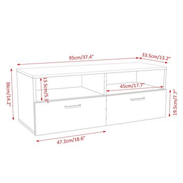 Mucola Lowboard Fernsehtisch Board Fernsehschrank Tisch TV Aufbewahrung Lowboard (Stück), Breite 94,5 cm, Mit 2 Ablagen und 2 Fächer mit Frontklappe
