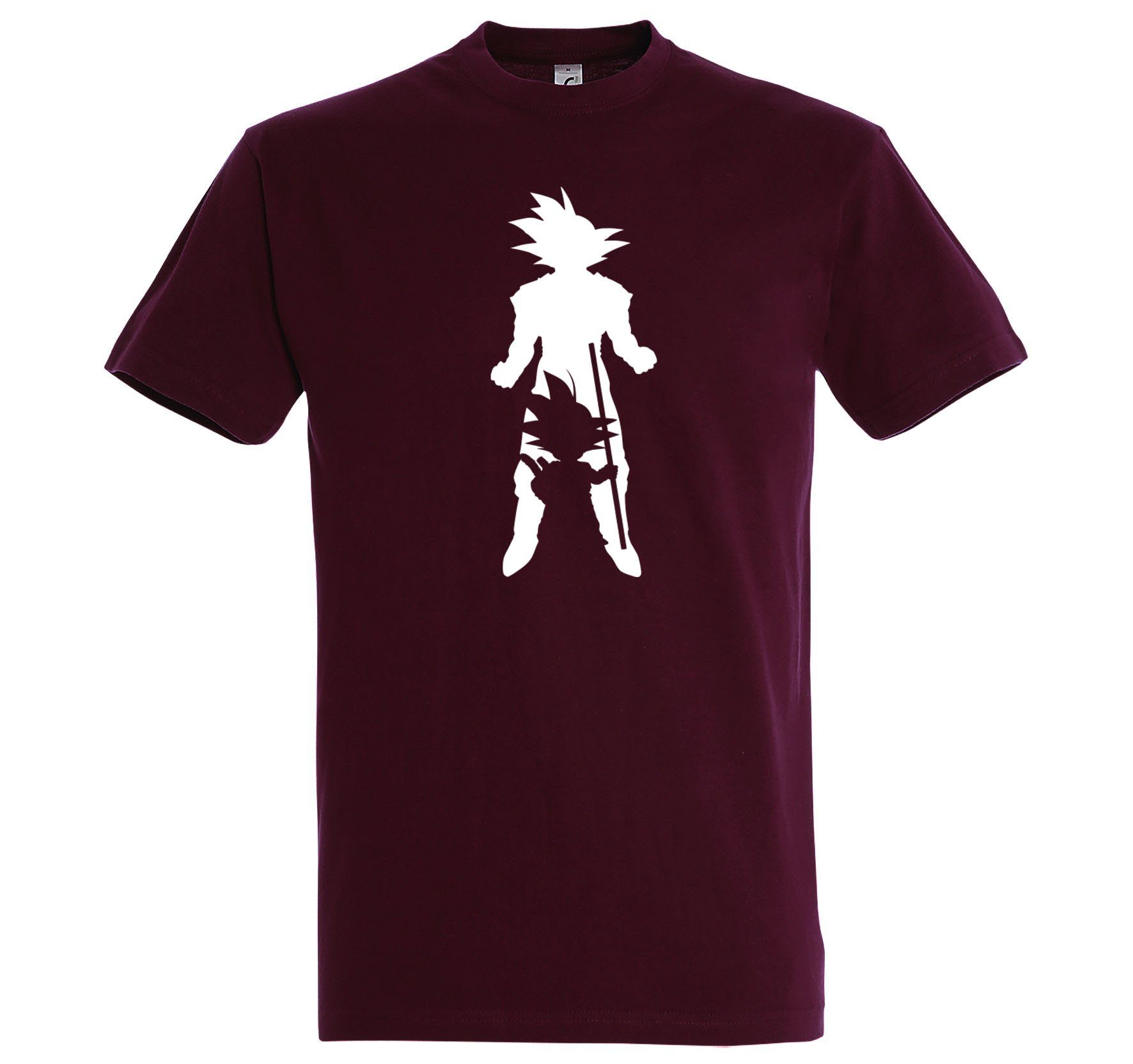Super Youth Frontprint Goku Burgund mit T-Shirt Herren Designz trendigem Shirt