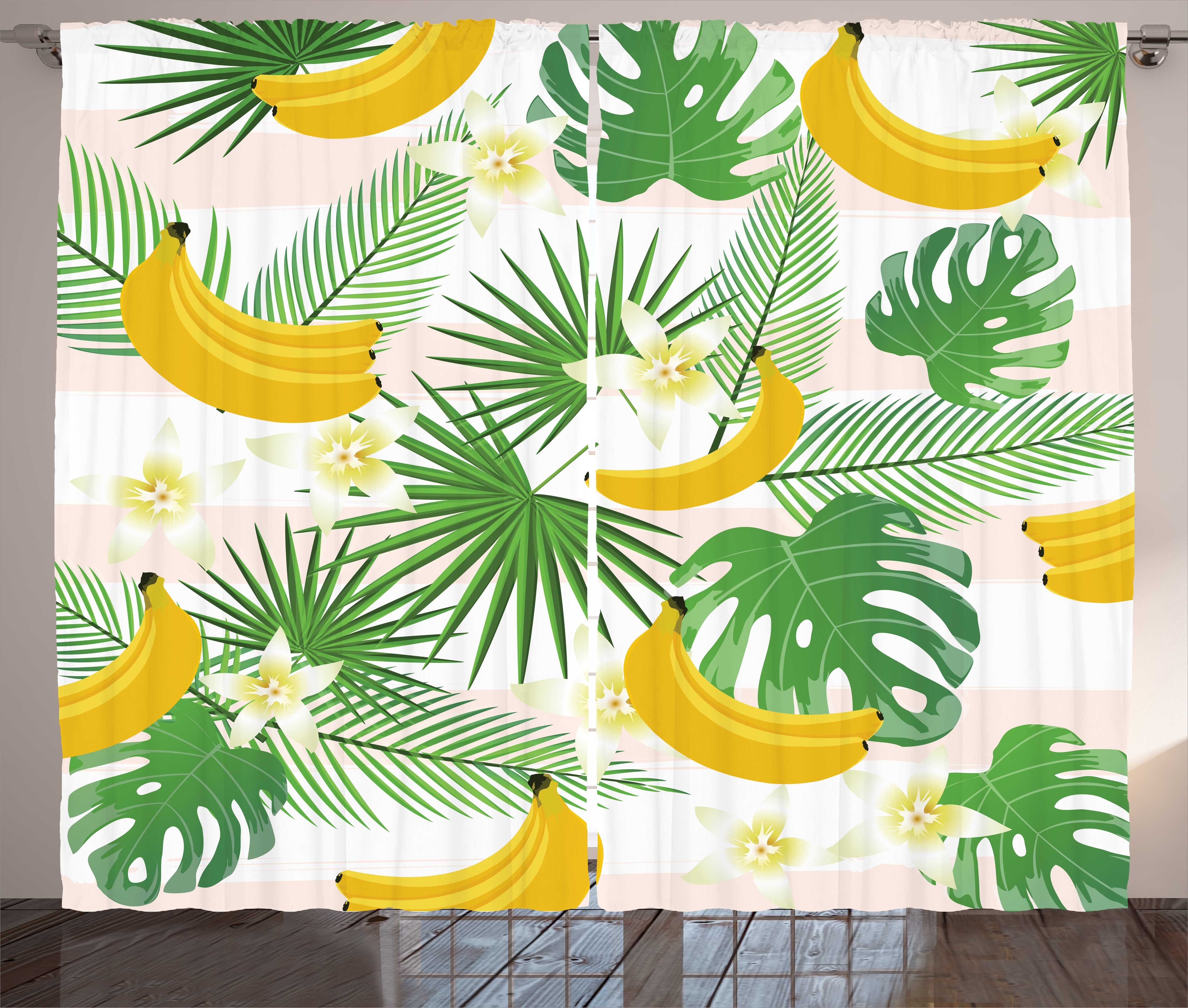 tropische Exotisch Schlaufen und Abakuhaus, Pflanzen Vorhang Schlafzimmer Kräuselband Bananen mit und Haken, Gardine