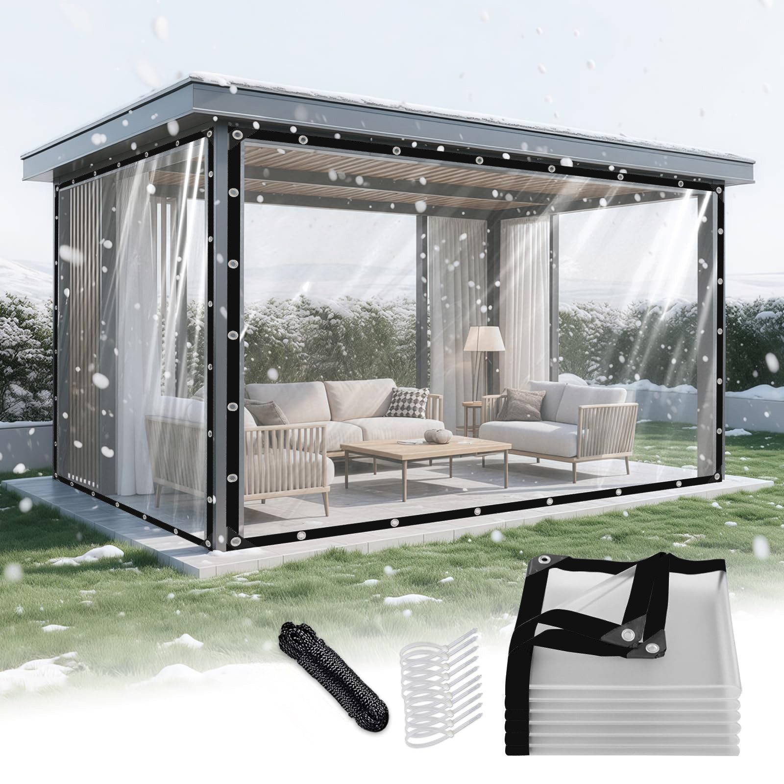 BTTO V&G Regenschutzplane PVC Plane Wasserdicht Planen mit Ösen und Seil, Transparente Poly-Plane, für Gartenarbeit, Terrassenüberdachung, Hühnerstall Malerplane