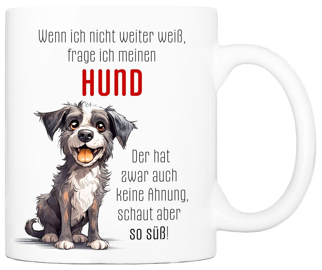 Cadouri Tasse MEIN HUND SCHAUT SO SÜSS Kaffeetasse mit Spruch - für Hundefreunde, Keramik, mit Hundespruch, beidseitig bedruckt, handgefertigt, Geschenk, 330 ml