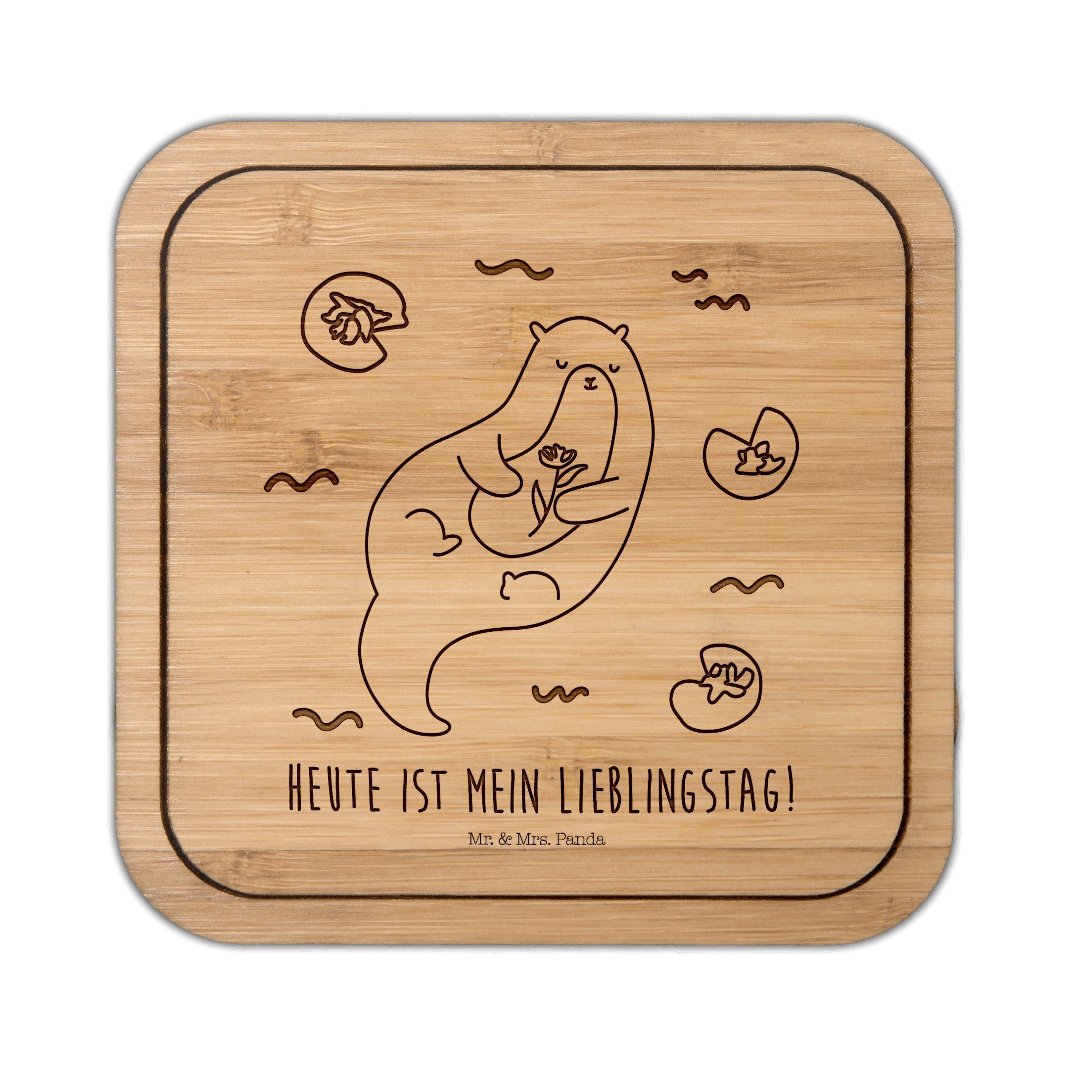 Mr. & Mrs. Panda Getränkeuntersetzer Otter mit Seerose - Transparent - Geschenk, Bierdeckel, glücklich, Fi, 1-tlg.