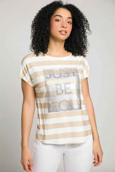 Gina Laura Rundhalsshirt T-Shirt Identity Ringel Wasserfall-Ausschnitt