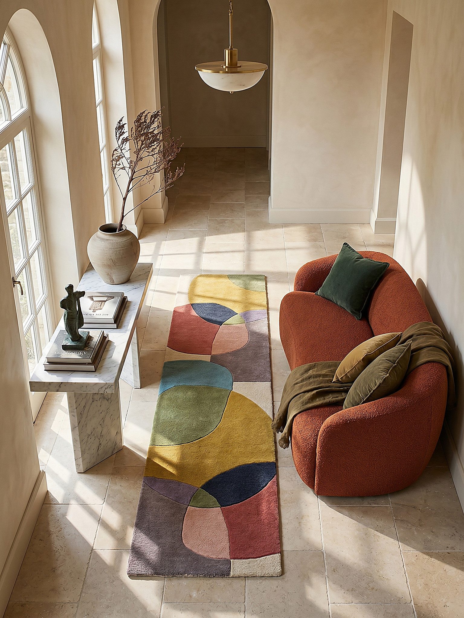 KADIMA DESIGN Wollteppich AIRE Flurläufer robust Abstrakt-Relief modern Diele Flur 60x230 Multi, Läufer, Höhe: 12 mm, 100% Wolle, 8 mm Kurzflor, zeitlos, Naturfaser, weich, hochwertig