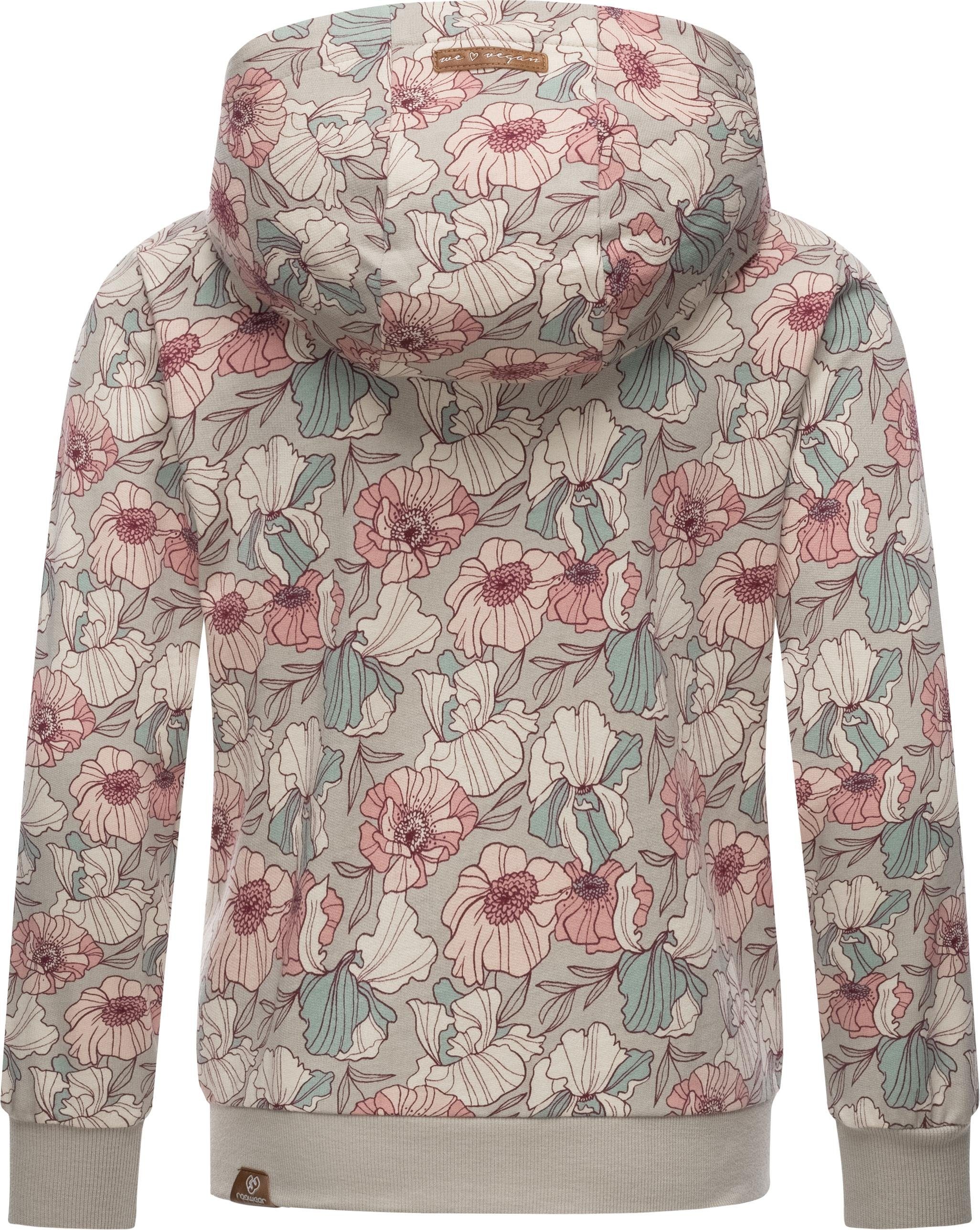 Ragwear Kapuzensweatjacke Agneska Freesia Stylische Mädchen Zip-Jacke mit  Blumenmuster, Rippbündchen an Ärmeln und am Saum halten schön warm | Übergangsjacken