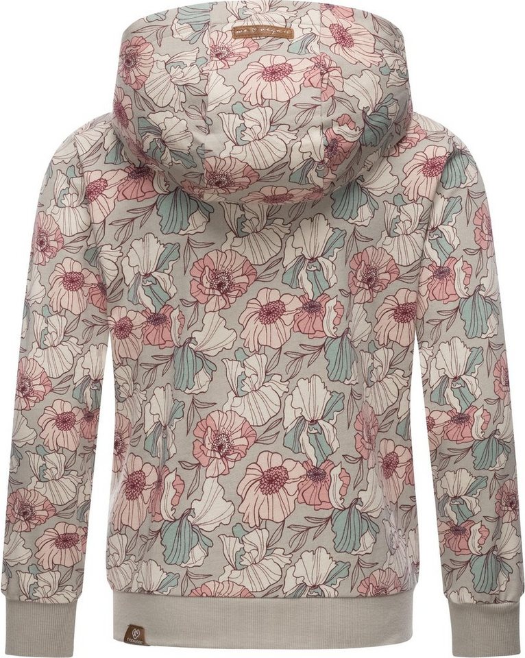 Ragwear Kapuzensweatjacke Agneska Freesia Stylische Mädchen Zip-Jacke mit  Blumenmuster, Rippbündchen an Ärmeln und am Saum halten schön warm