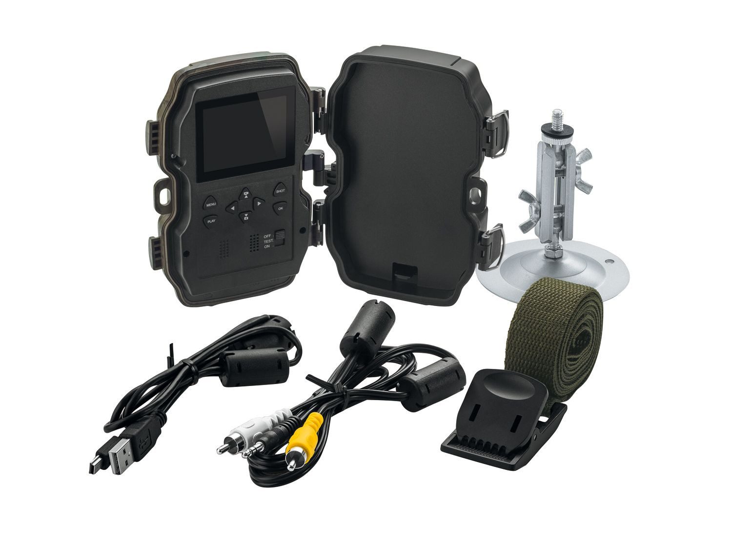 BRESSER Überwachungskamera Wild- Überwachungskamera Tag-& Nchtaufnahme Bewegungsmelder Camouflage (Outdoor, inkl. umfangreiches Zubehörpaket, 1-tlg., Wild-/Überwachungskamera, Automatische Tag-/Nachtaufnahmen mit Infrarot-Blitz)