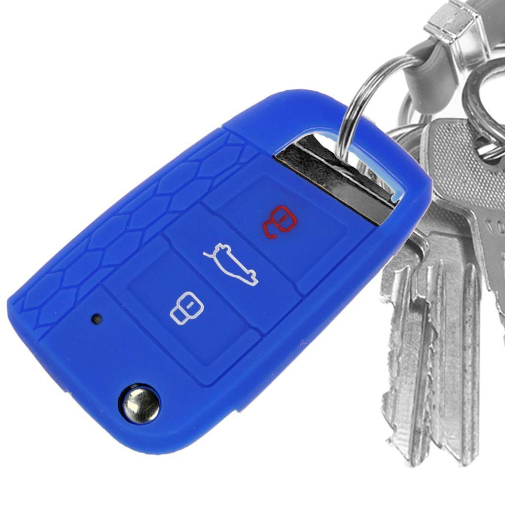 Autoschlüssel Polo Softcase Golf 7 Klappschlüssel mt-key Tasten GTD VII Schlüsseltasche Silikon VW GTI R 3 GTE Blau, für Schutzhülle