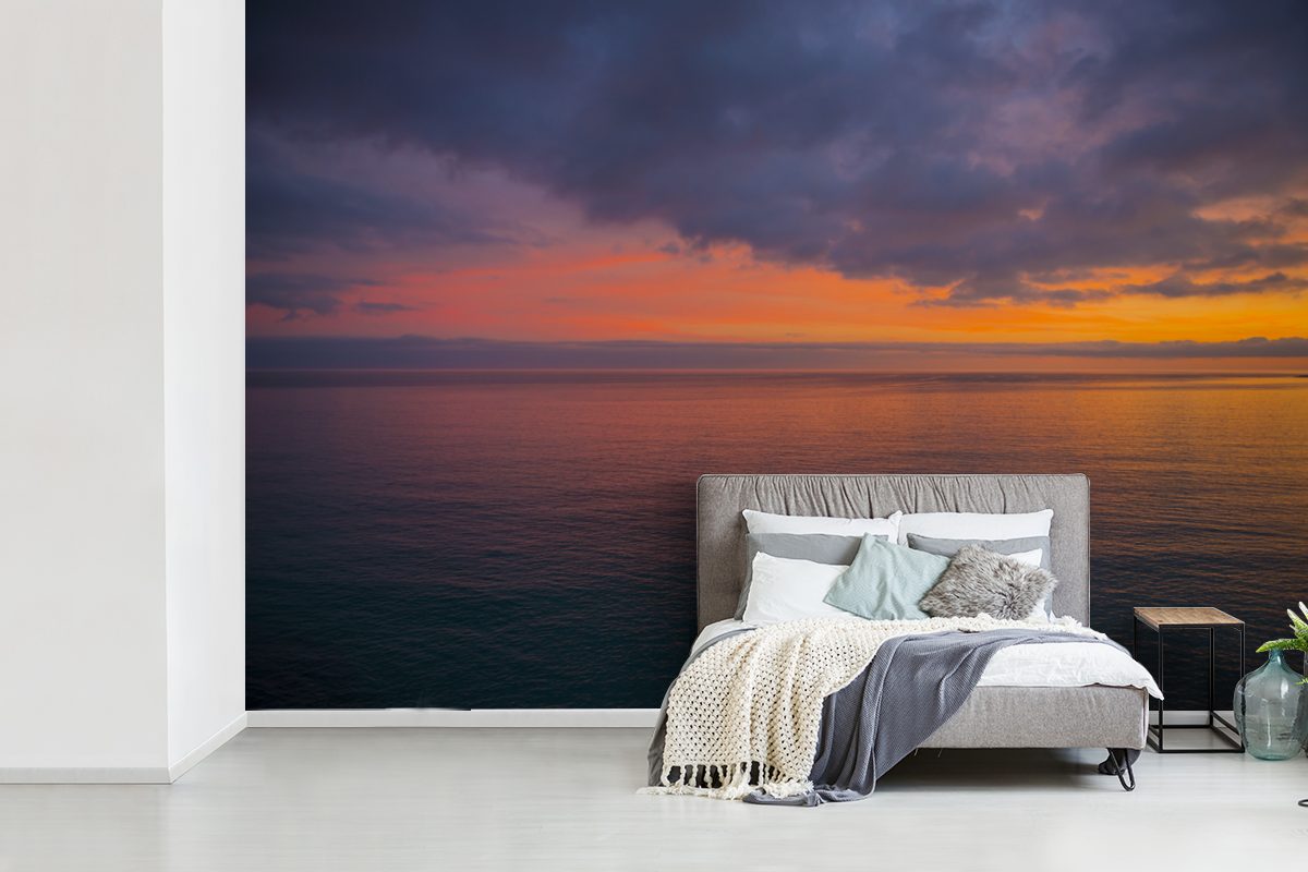 MuchoWow Fototapete Sonnenaufgang Schlafzimmer, dem Vinyl Wohnzimmer, Wallpaper Matt, Kinderzimmer, für bedruckt, Mittelmeer, über (6 Tapete St)