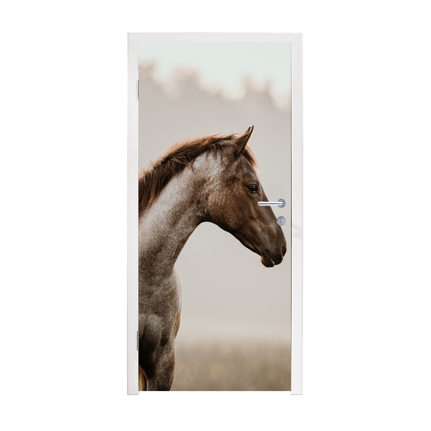 MuchoWow Türtapete Pferd - Nebel - Natur, Matt, bedruckt, (1 St), Fototapete für Tür, Türaufkleber, 75x205 cm | Türtapeten