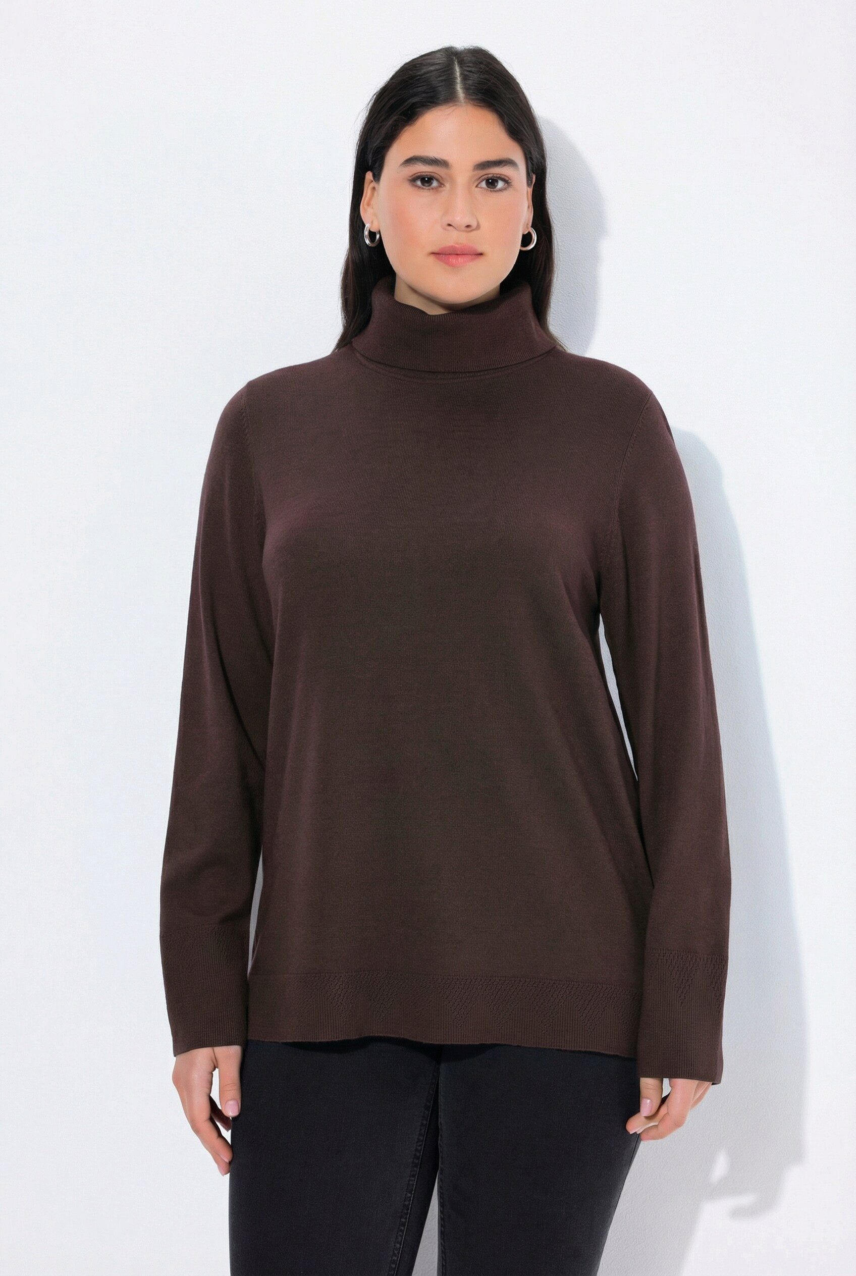 Ulla Popken Strickpullover Rollkragenpullover breite Rippbündchen Langarm
