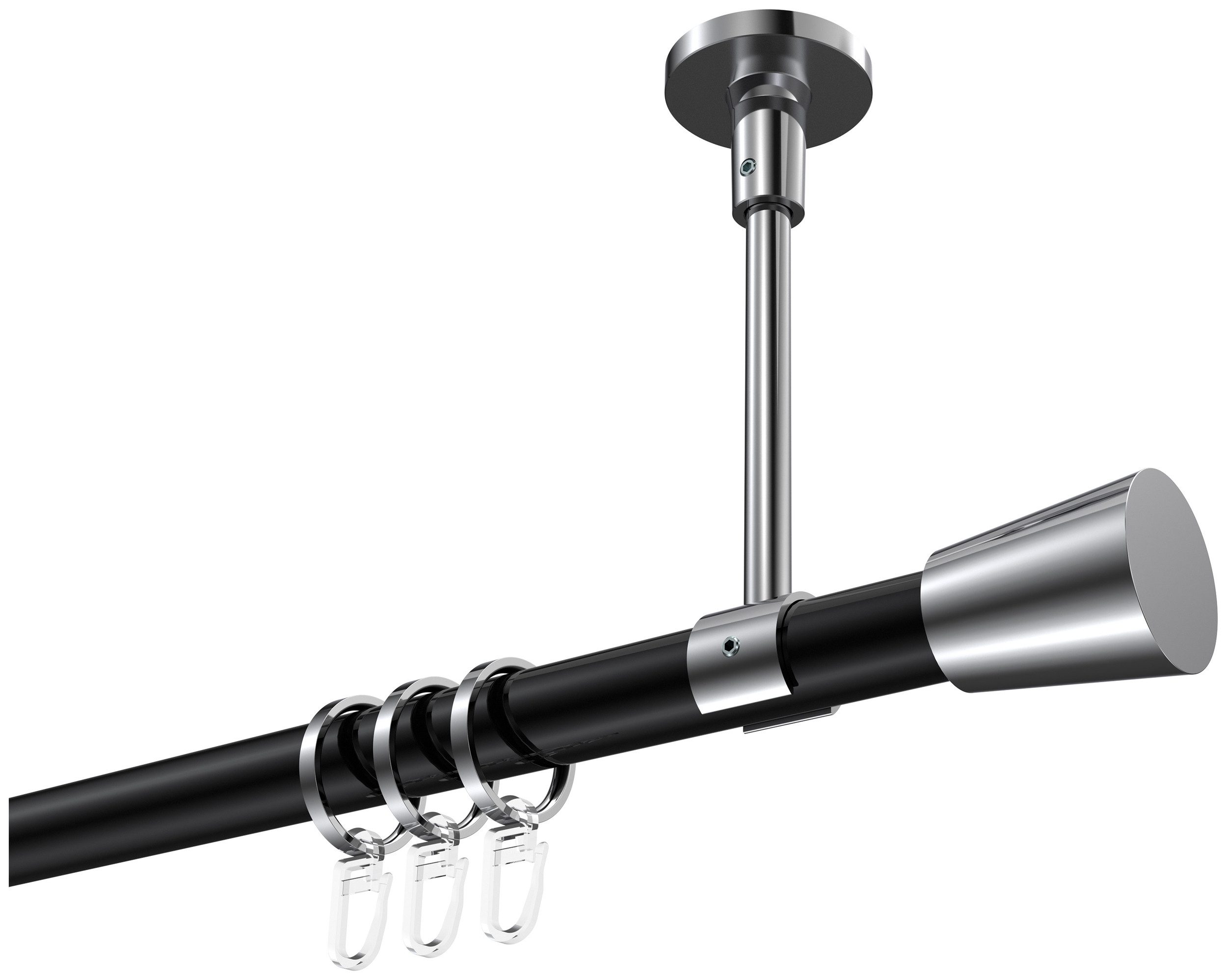 INTERDECO Gardinenstange Sonette Sitra, Ø 20 mm, 1-läufig, Fixmaß, kürzbar, Deckenmontage, Metall, Schwarz / Chrom / Bicolor
