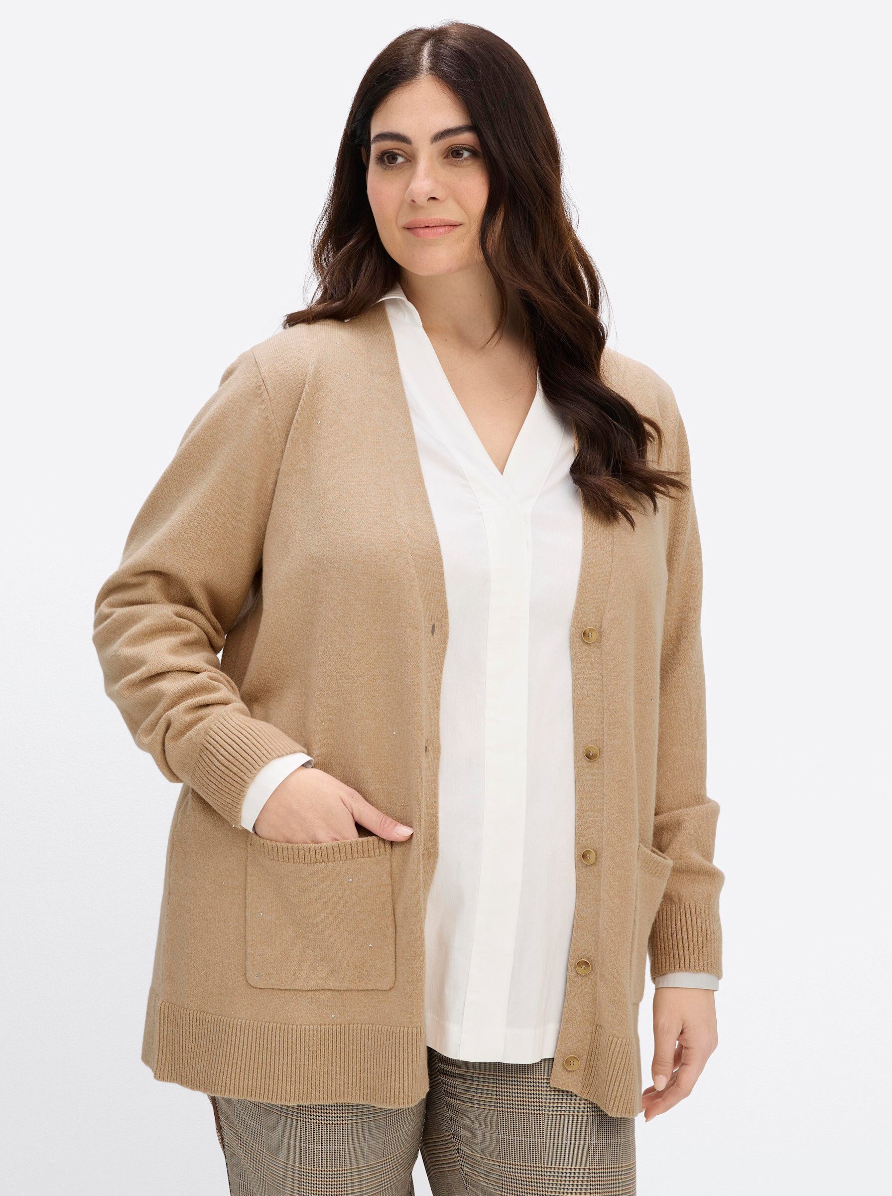 Sheego Strickjacke Cardigan Langarm Grobstrick