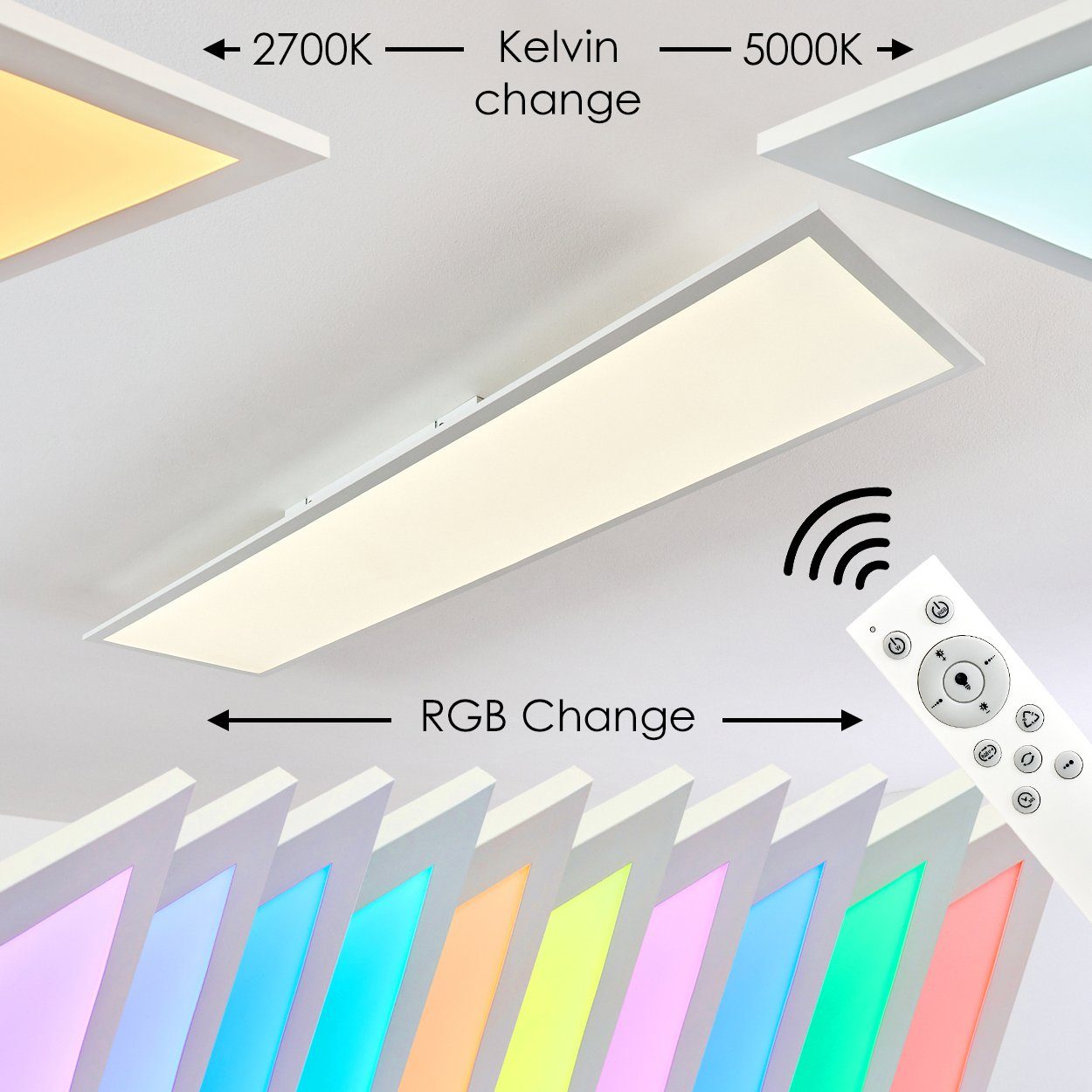 hofstein Panel »Posmon« LED Deckenlampe dimmbare aus Kunststoff in Weiß, CCT 2700-5000 Kelvin, 3000 Lumen, Deckenpanel mit RGB Farbwechlser und Fernbedienung