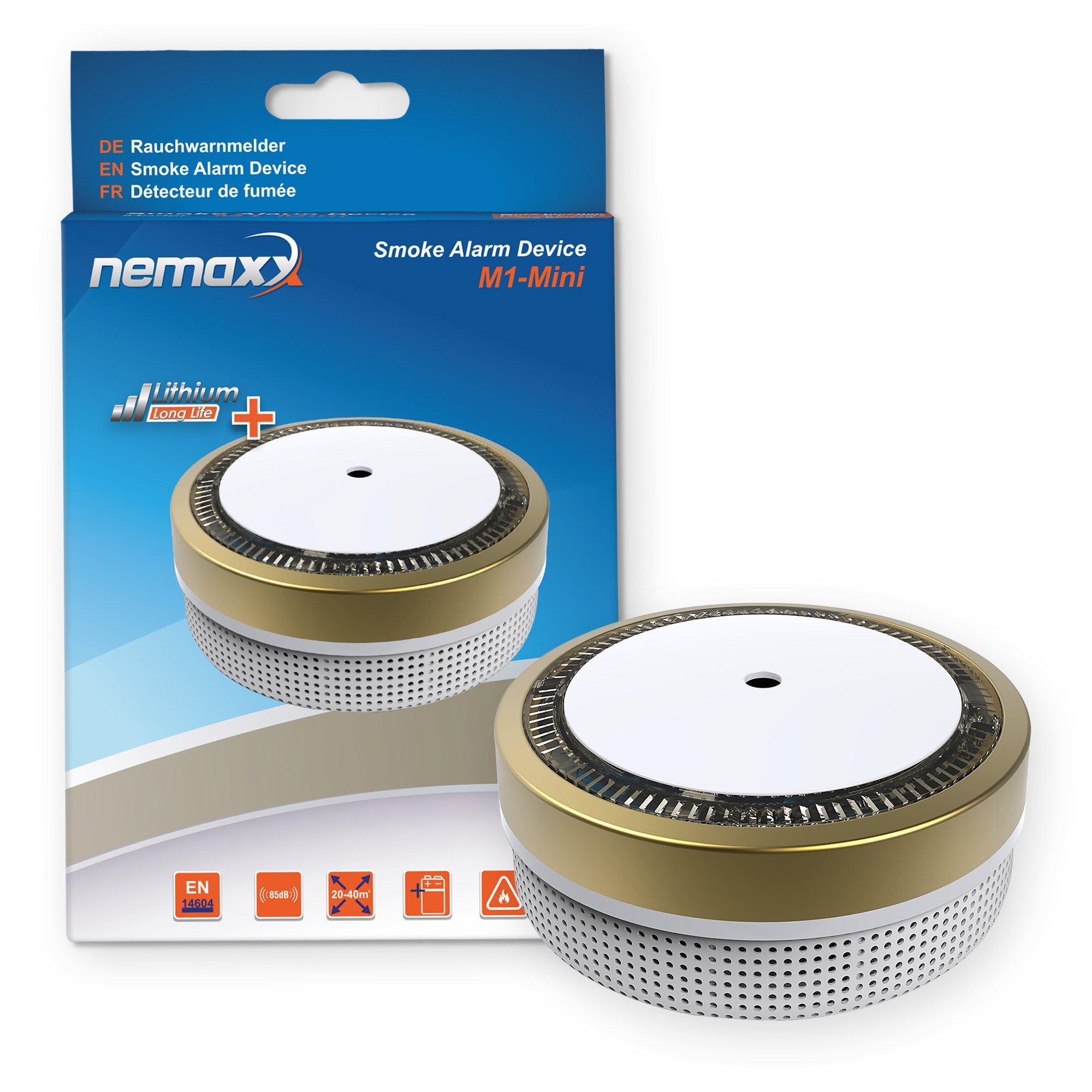 NEMAXX M1-Mini Детектор дыма gold nach DIN EN14604 & VdS Детектор дыма