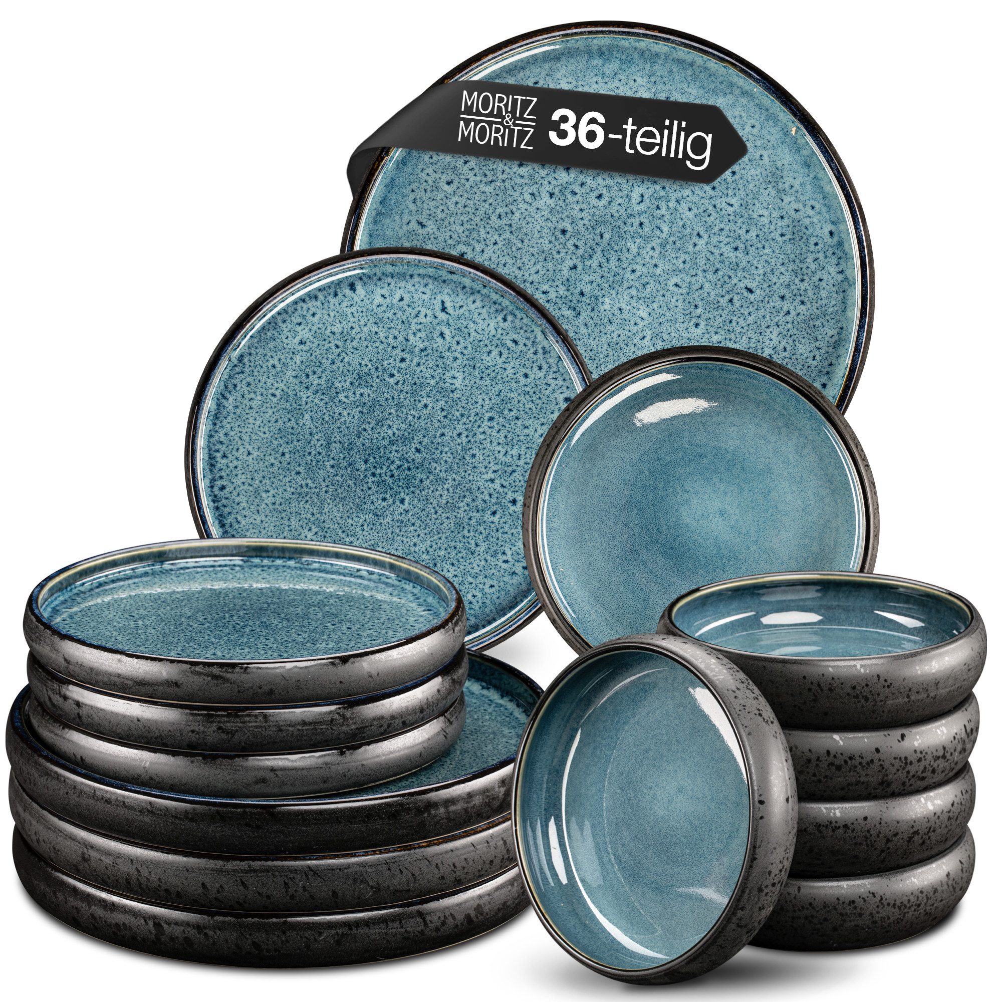Moritz & Moritz Столовый сервиз SOLID Geschirrset Blau (36-tlg), 12 Personen, Steinzeug, Kombigeschirr für 12 Personen