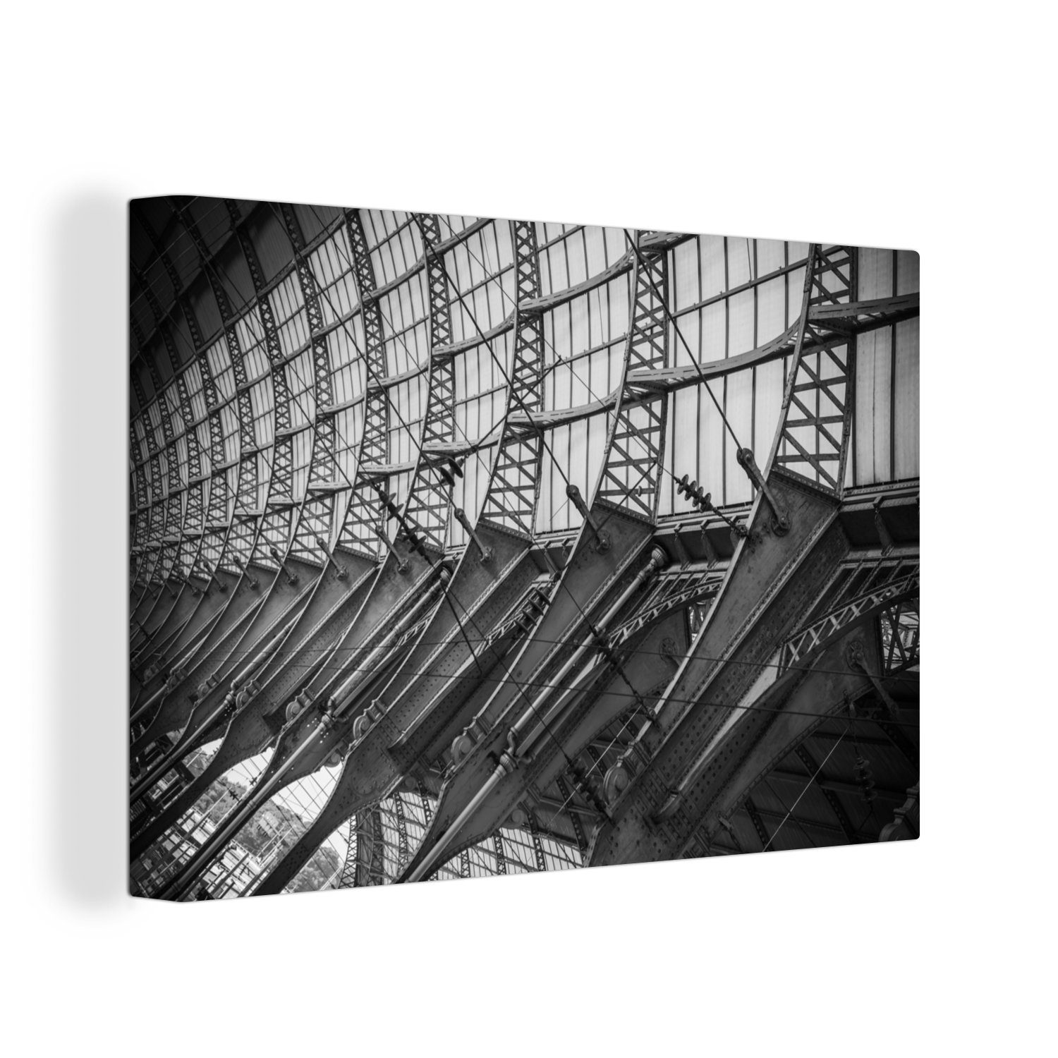 OneMillionCanvasses® Leinwandbild Schwarz-Weiß-Fotografie des Bahnhofs von Nizza in Frankreich, (1 St), Wandbild Leinwandbilder, Aufhängefertig, Wanddeko, 30x20 cm
