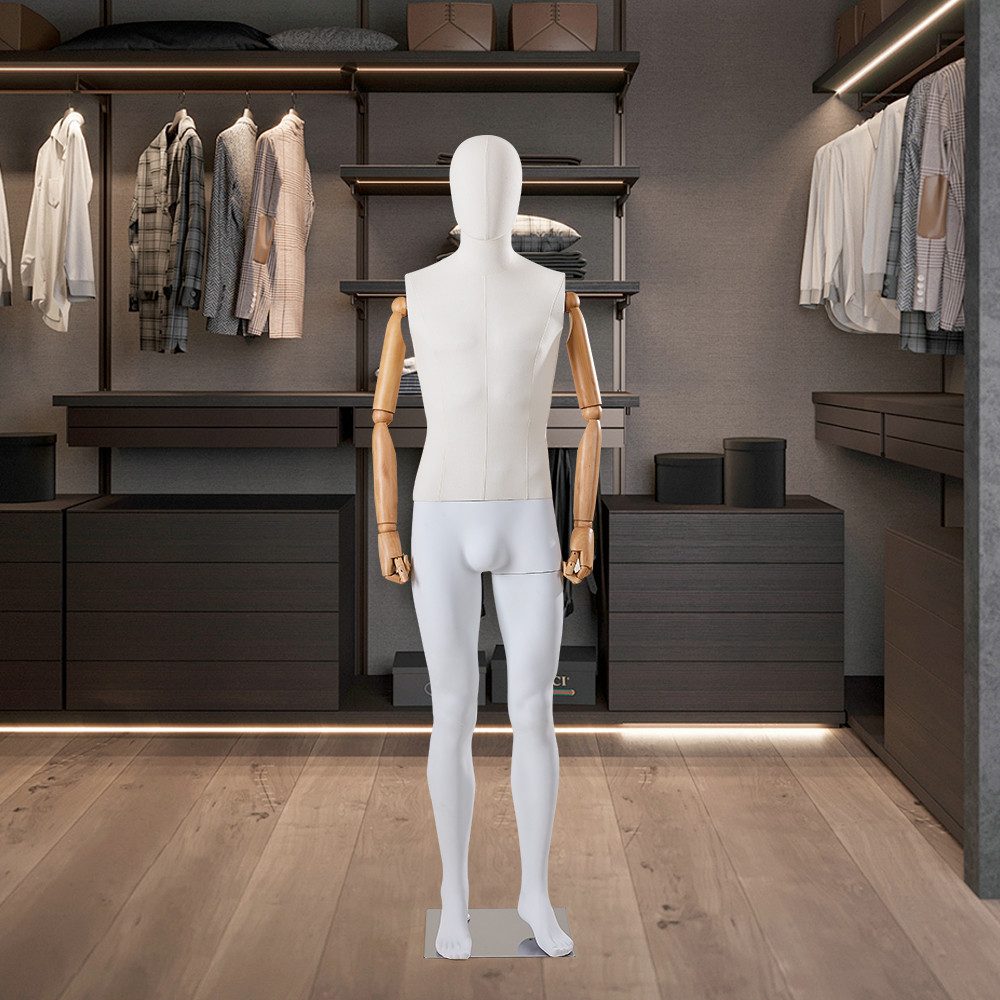 Eurohandisplay Schneiderpuppe Schöne Matt lackierte Schaufensterpuppe Stoffbezogener Oberkörper, Holzarme Stoffoberkörper