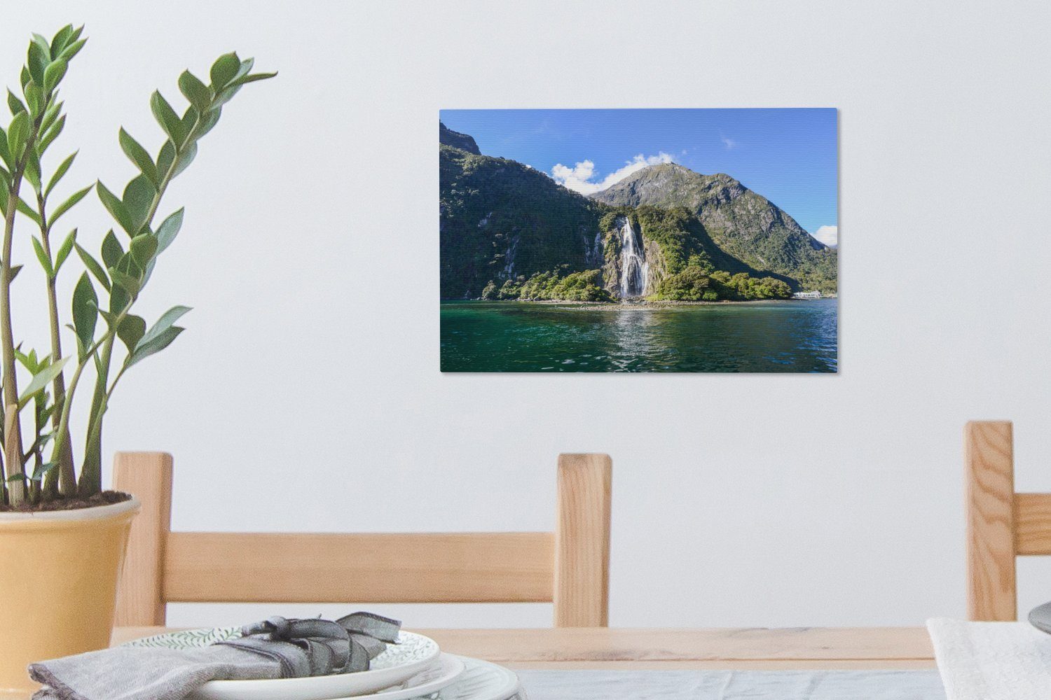 im Leinwandbild St), in Wandbild OneMillionCanvasses® Leinwandbilder, Wasserfälle cm Fiordland-Nationalpark Aufhängefertig, Neuseeland, Wanddeko, (1 30x20