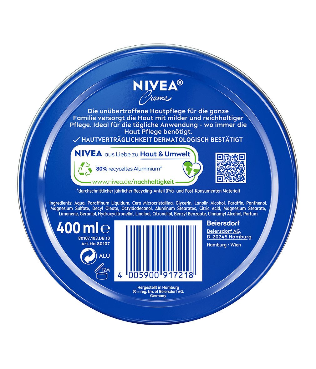 Nivea Hautcreme Feuchtigkeitspflege mit Eucerit® alle Hauttypen Unisex 2 x 400ml Set, 3-tlg., Eucerit®