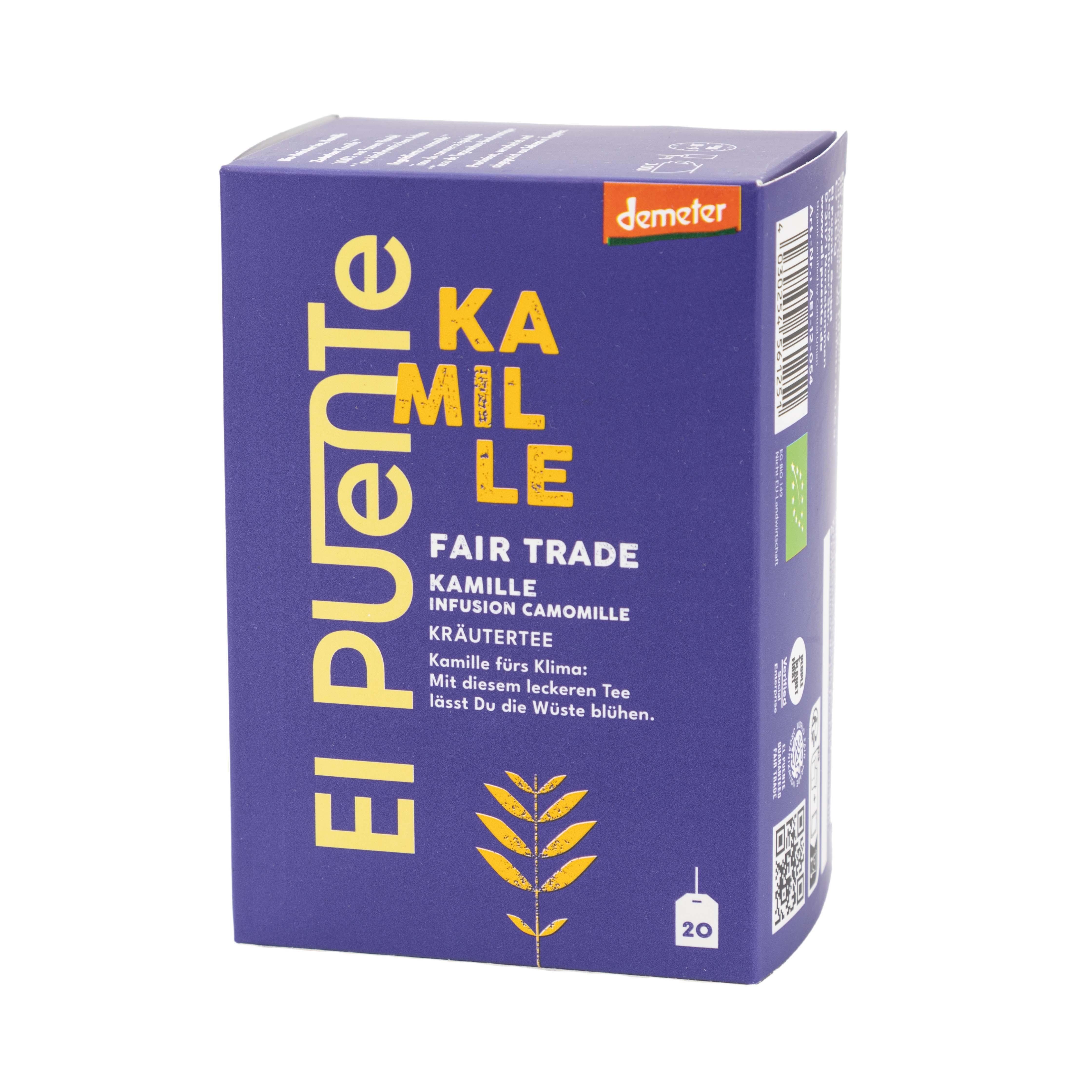 El Puente Tee Demeter Bio-Kräutertee-Beutel Kamille, Fair Trade, Vegan, Bio, Handmade