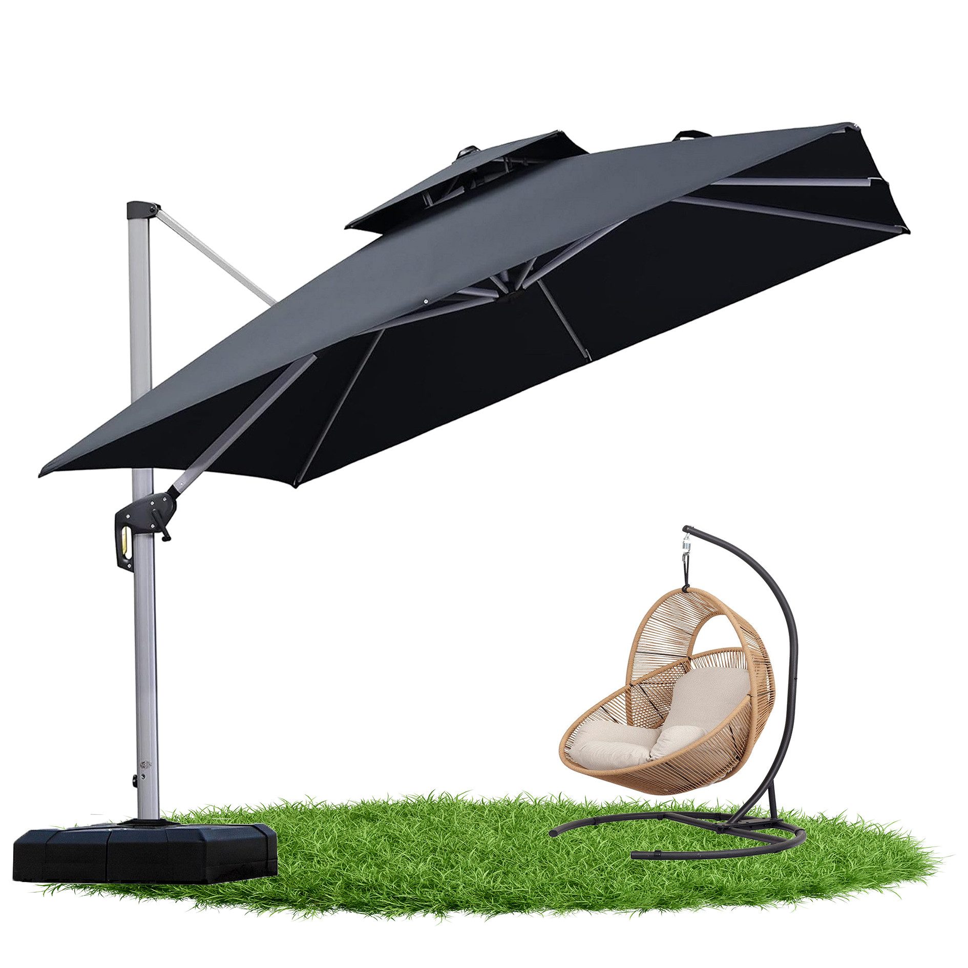 PURPLE LEAF Sonnenschirm Quadratischer Außenbereich Alu Ampelschirm, Gartenschirm, LxB: 300,00x300,00 cm, 360°Rotation, Sonnenschutz UV50+, Für Balkone, Gärten und Terrassen