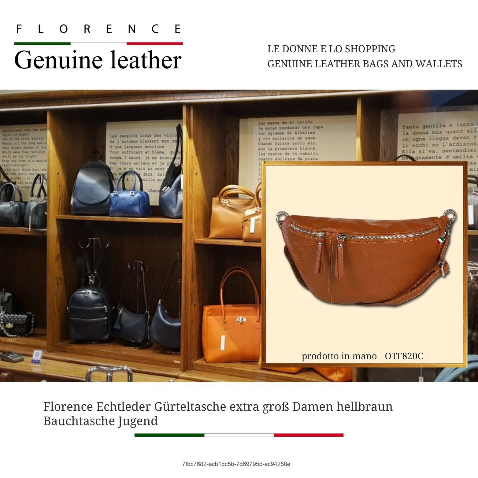 FLORENCE Gürteltasche Florence Echtleder Gürteltasche extragroß (Gürteltasche, Gürteltasche), Damen Tasche Echtes Leder braun, tan, Made-In Italy