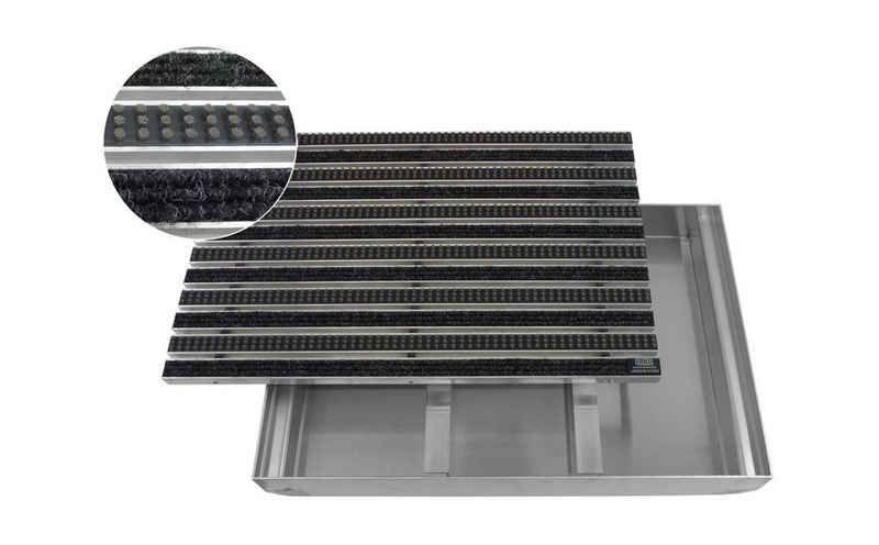 Fußmatte EMCO Eingangsmatte DIPLOMAT Rips anthrazit Cassettenbürste grau mit ALU Bodenwanne Schuhabstreifer, Emco, rechteckig, Höhe: 80 mm, für den Innen /- und Außenbereich