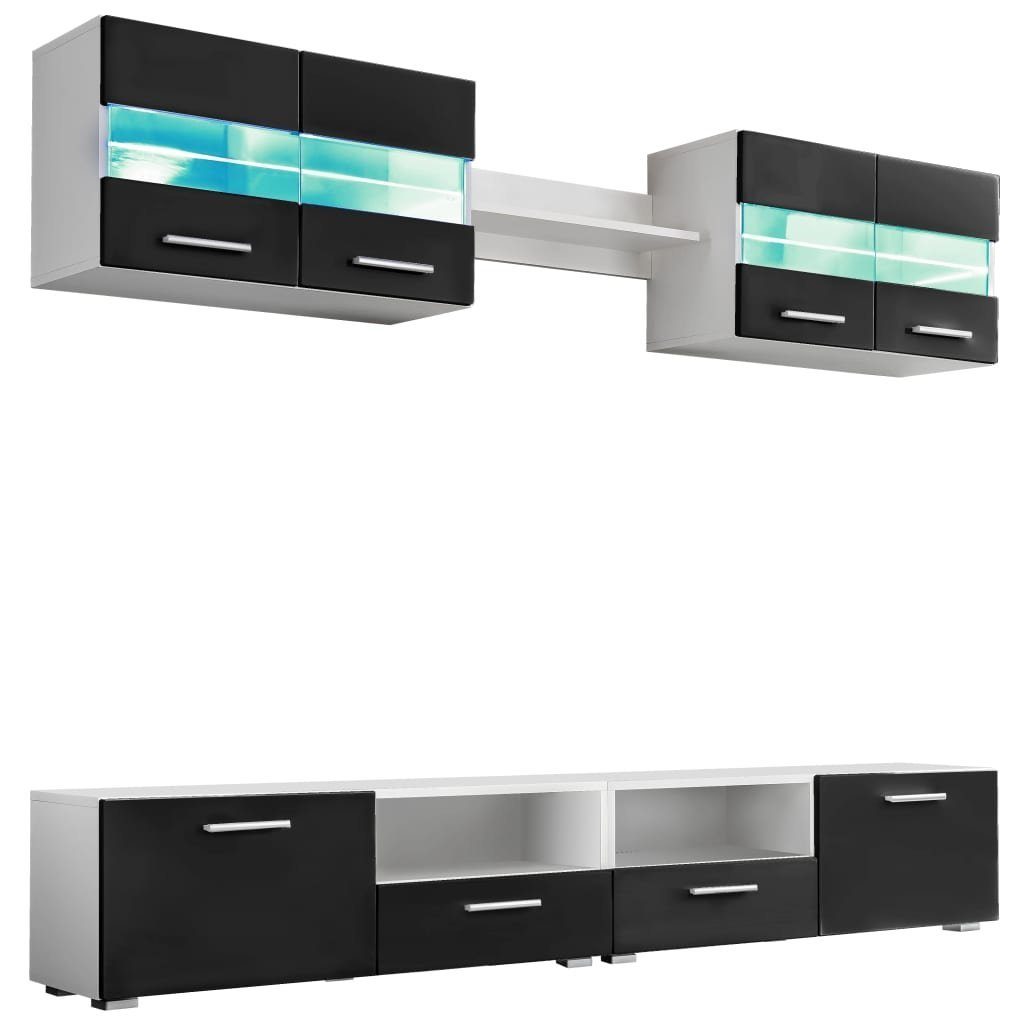 DOTMALL TV-Schrank Moderne Wohnwand mit LED-Beleuchtung,(5-St) Hochglanz-Schwarz