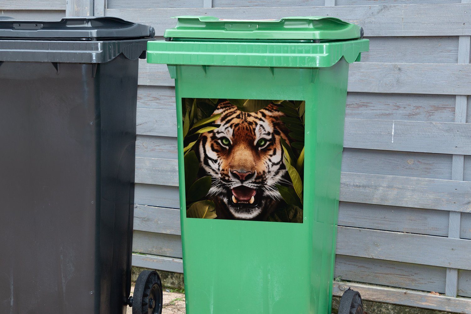 (1 Tiere Blätter Tiger - St), Sticker, Abfalbehälter Container, Wandsticker Mülleimer-aufkleber, Mülltonne, MuchoWow -