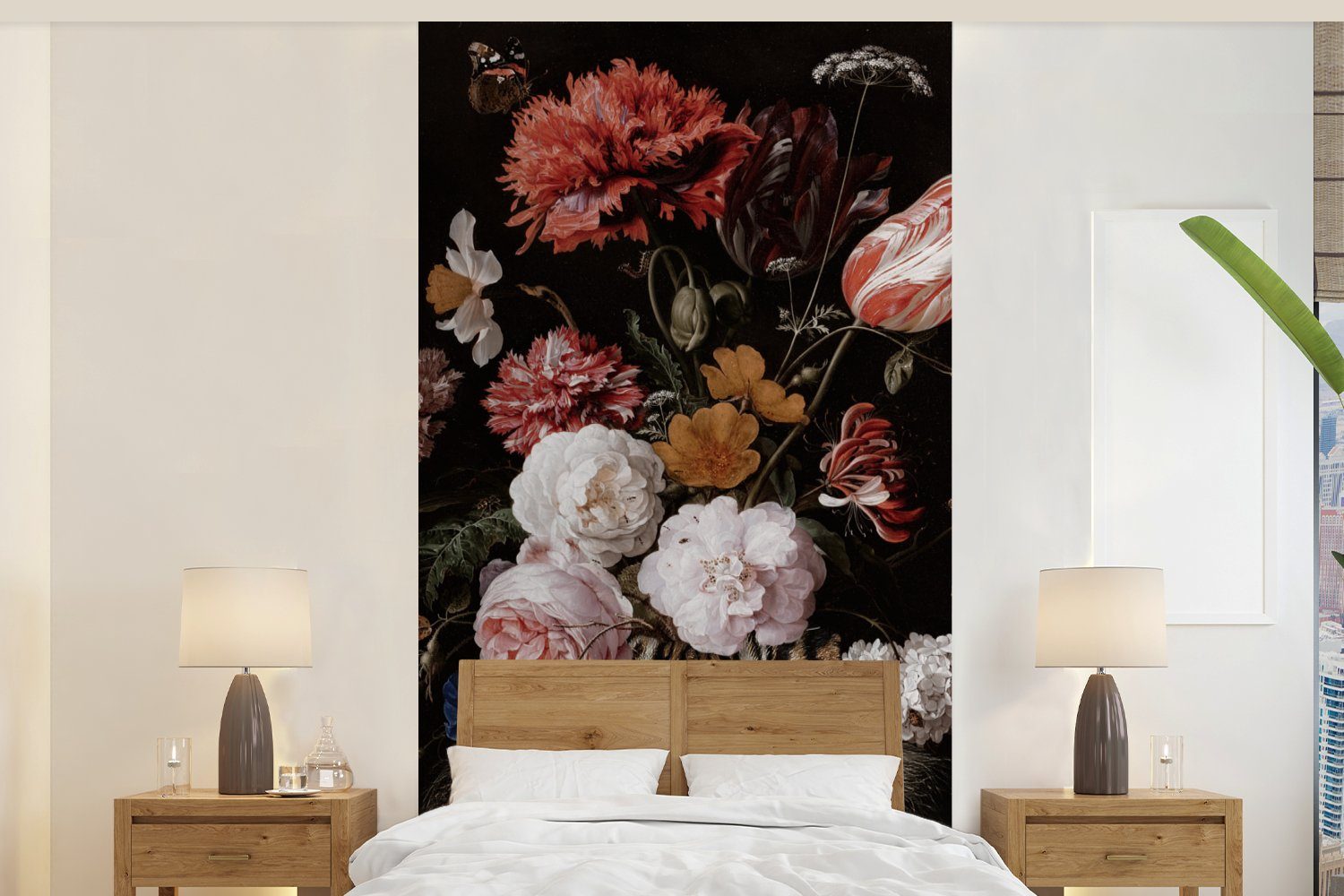 MuchoWow Fototapete Blumen - Jan Davidsz de Heem - Tiger - Gemälde - Stillleben - Alte, Matt, bedruckt, (2 St), Vliestapete für Wohnzimmer Schlafzimmer Küche, Fototapete