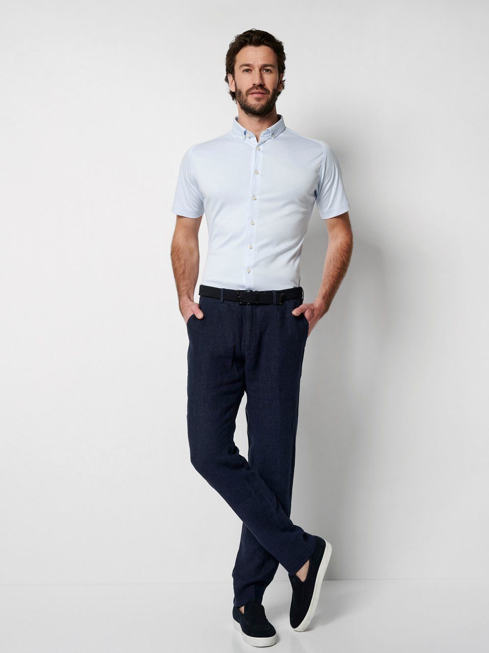 DESOTO Kurzarmhemd Jerseyhemd Casual Modern Button Down halbarm Flexibler Stretch