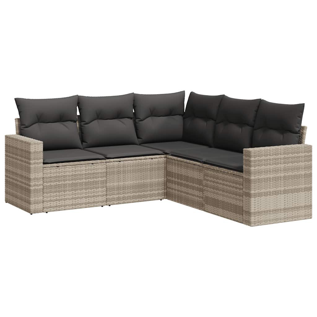 vidaXL Sofaelement 5-tlg. Garten-Sofagarnitur mit Kissen Hellgrau Poly Ratt günstig online kaufen