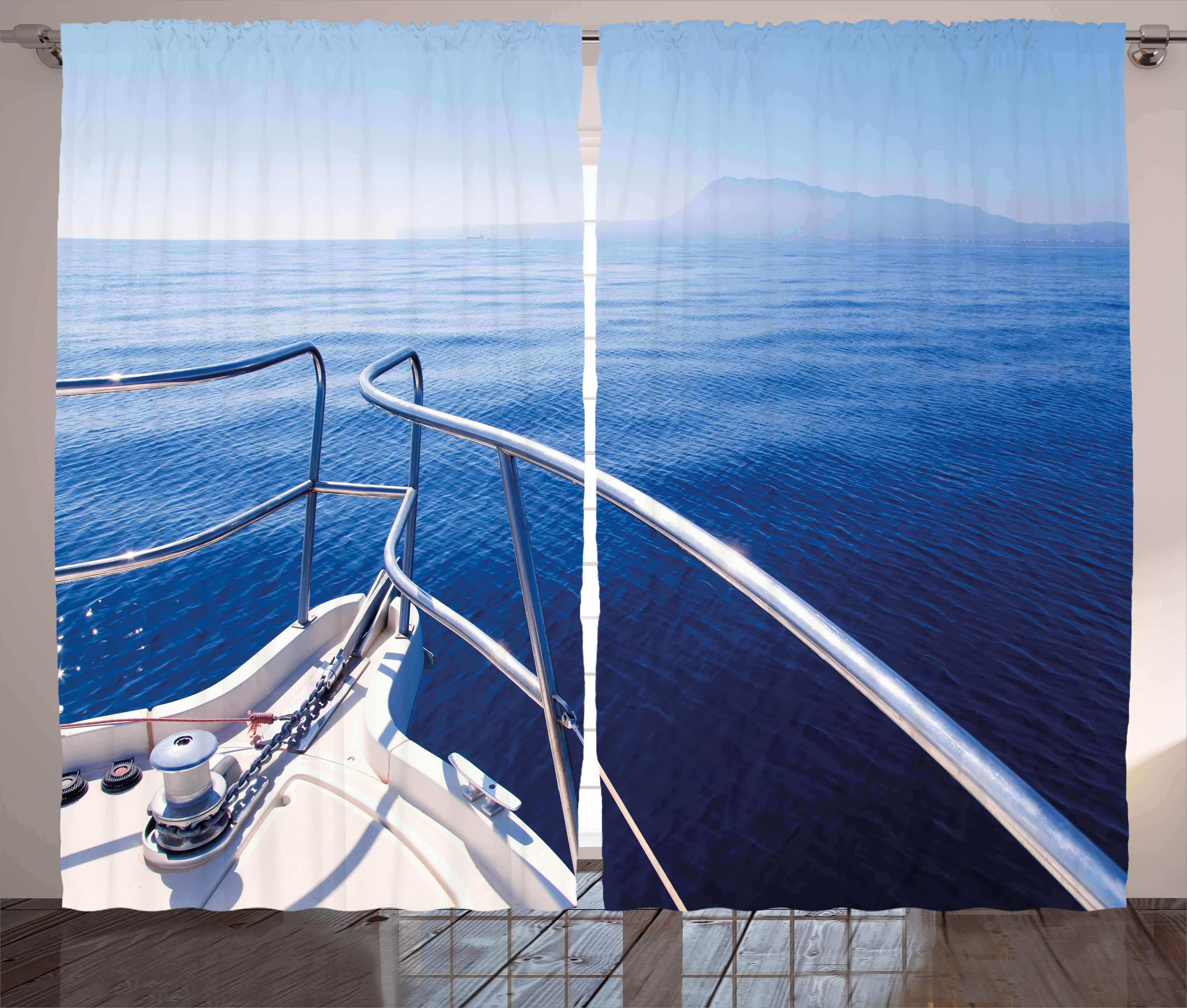 Gardine Schlafzimmer Kräuselband Vorhang mit Schlaufen und Haken, Abakuhaus, Marine Boot Yacht Ozean-Landschaft | Fertiggardinen