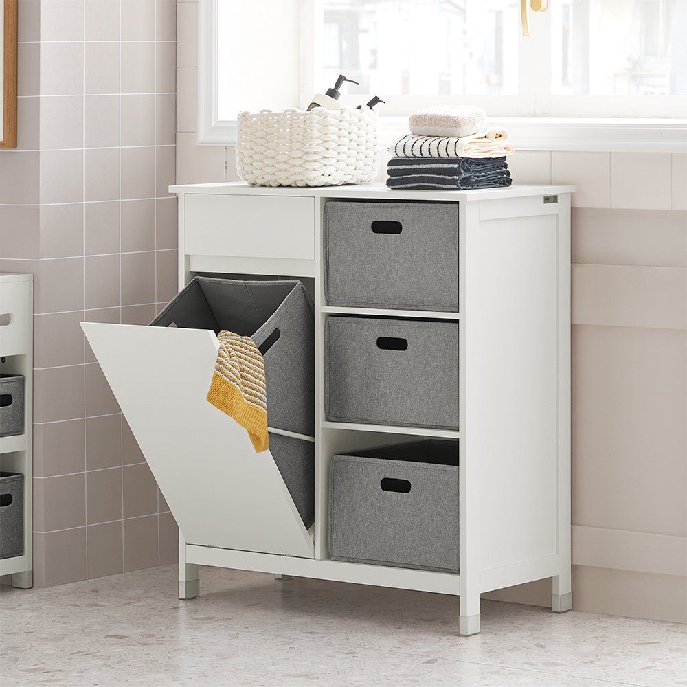 SoBuy Wäscheschrank mit Wäschesäcken Wäschekorb Badezimmerschrank BZR77-W günstig online kaufen