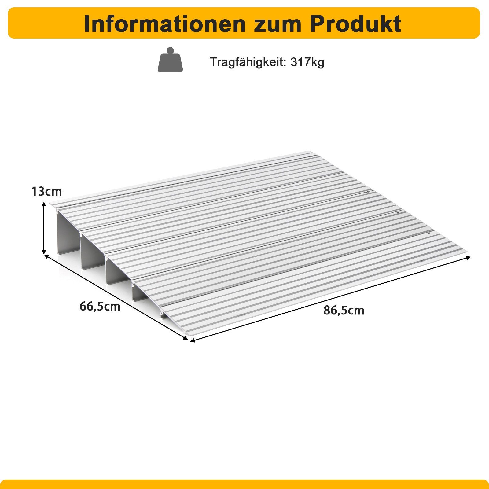 COSTWAY Auffahrrampe, verstellbar, rutschfest, bis zu 317kg, 13cm Höhe
