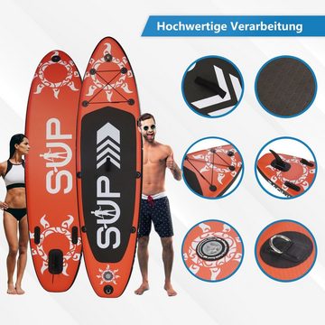 24Move SUP-Board Supboard Set, Premium Stand Up Paddleboard aufblasbar, inkl. Zubehör, Longboard, (Board, Rucksack,Aluminium Paddle,Action Cam Halterung,Sicherungsleine, 6 tlg., für Kinder & Erwachsene, ROT, 366x80, bis 200 kg), mit Drop Stich Technologie und Anti-Rutsch Oberfläche