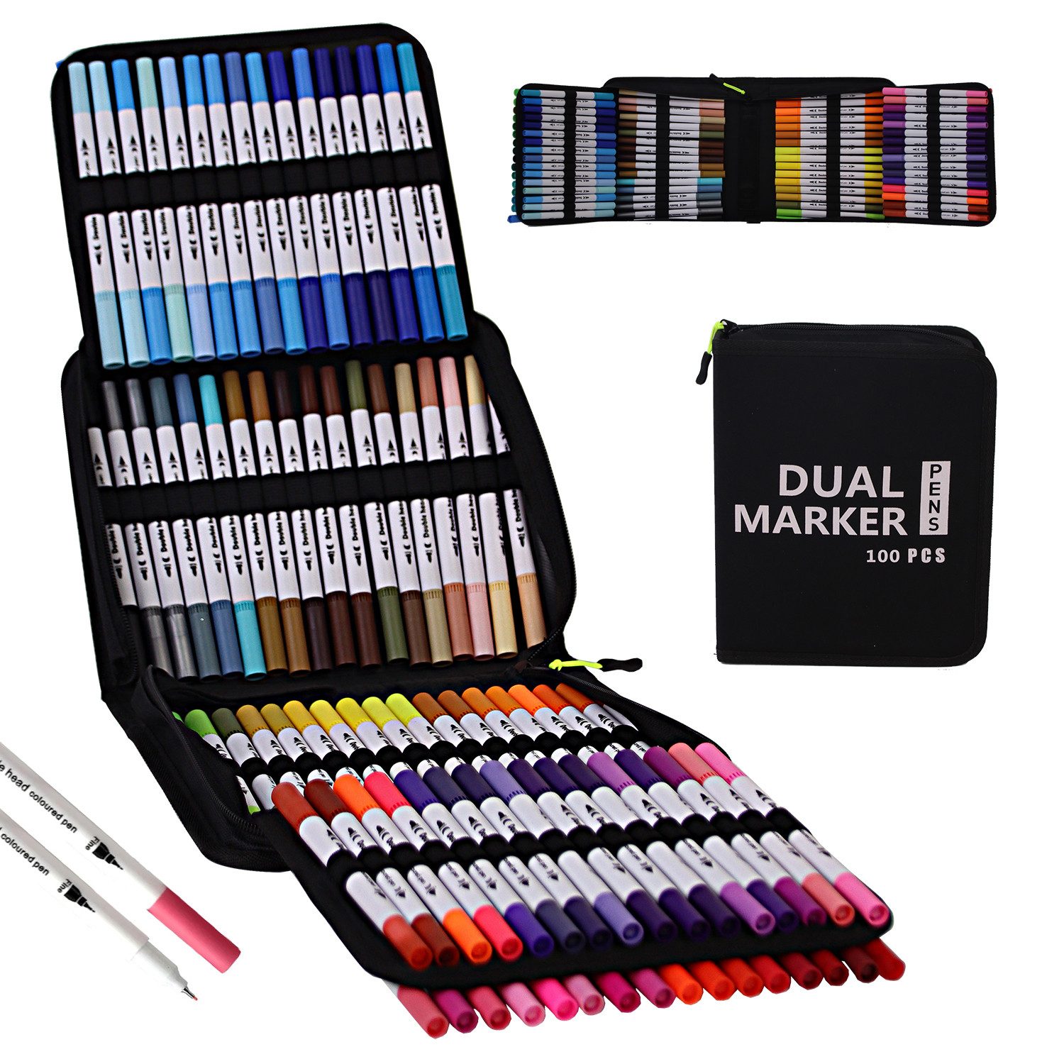 RWEUOQ Malstift 100 Aquarellstifte Dual Brush Pen Set Filzstifte Dicke und Dünne weiß, (100-tlg), Pinselstifte Permanentmarker Filzstift, Handlettering