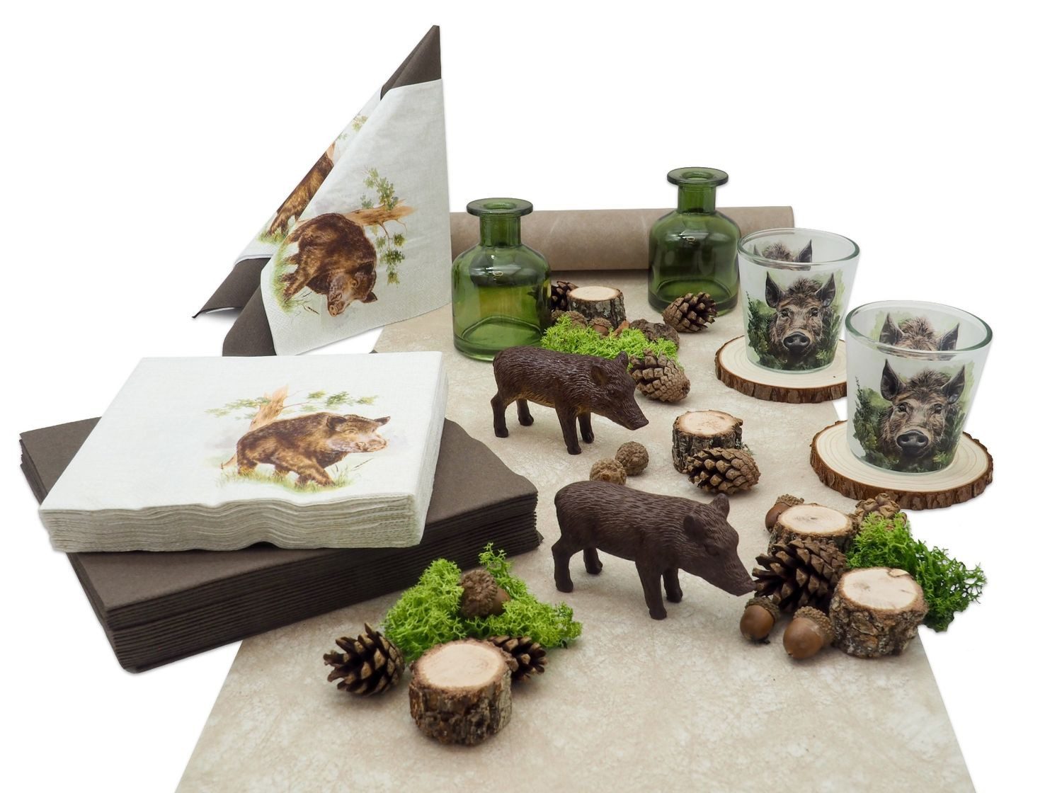 ZauberDeko Tischdecke Tischdeko Herbst Deko Wildschwein Jäger Erntedankfest Geburtstag SET