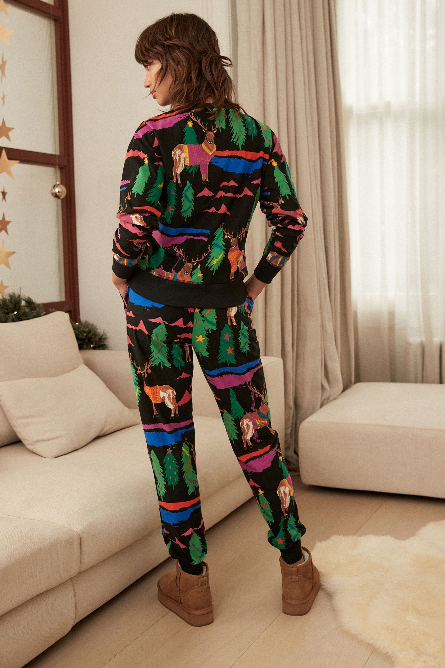 und Next Pyjama Pyjama superweicher Black Bequemer tlg) Deer (2