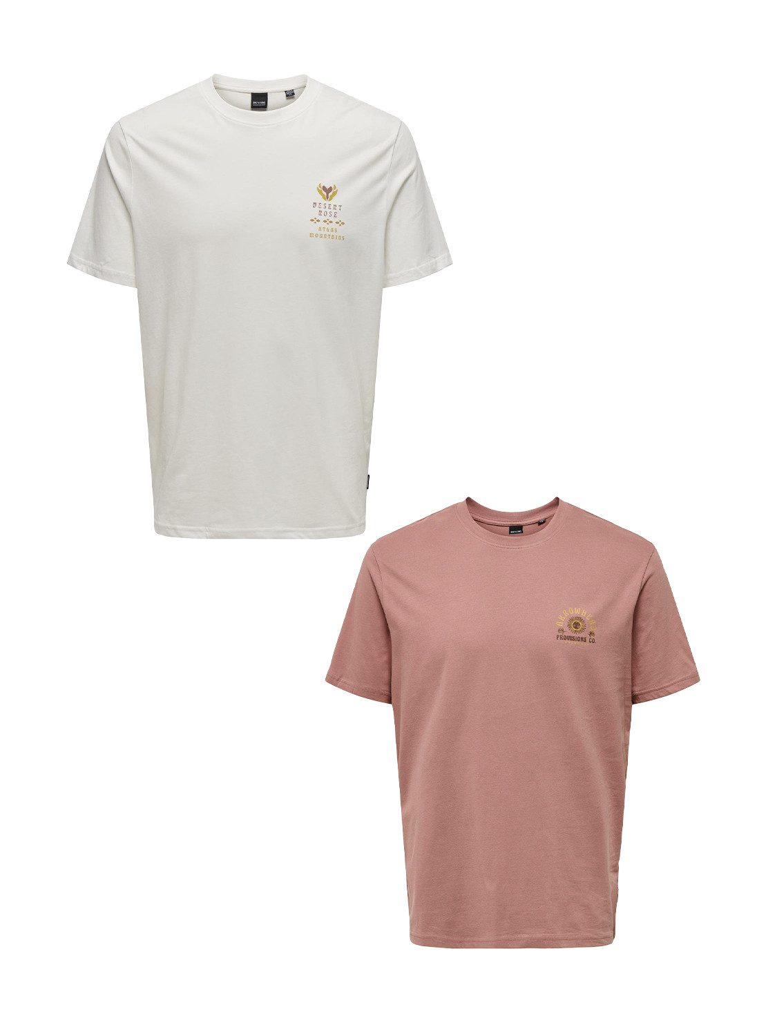 ONLY & SONS T-Shirt 2er-Set Rundhals Kurzarm (1-tlg) ONSMANUEL LIFE REG SS DESERT TEE