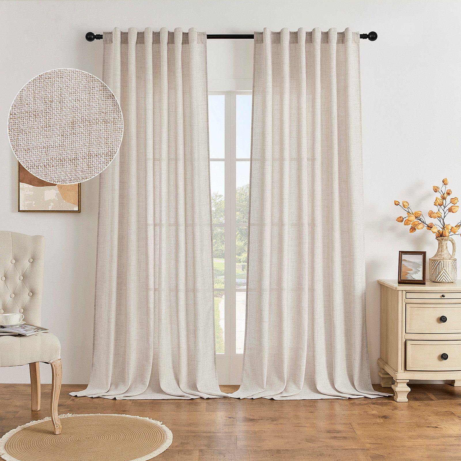 BTTO V&G Gardine Vintage Vorhang Gardine Leinenoptik,2 Stück (2 St), halbtr günstig online kaufen